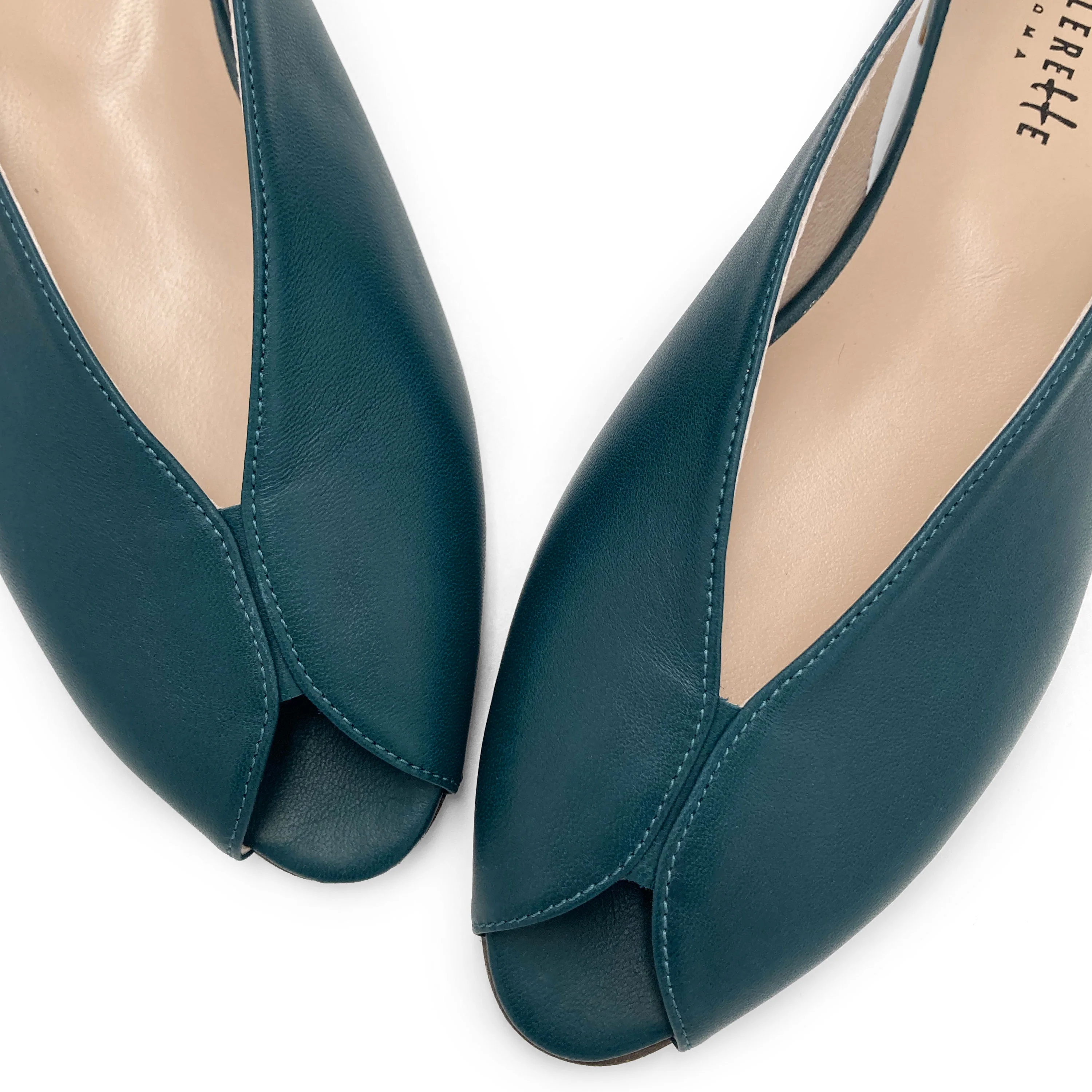 Slingback open toe blu petrolio in pelle - Image 4