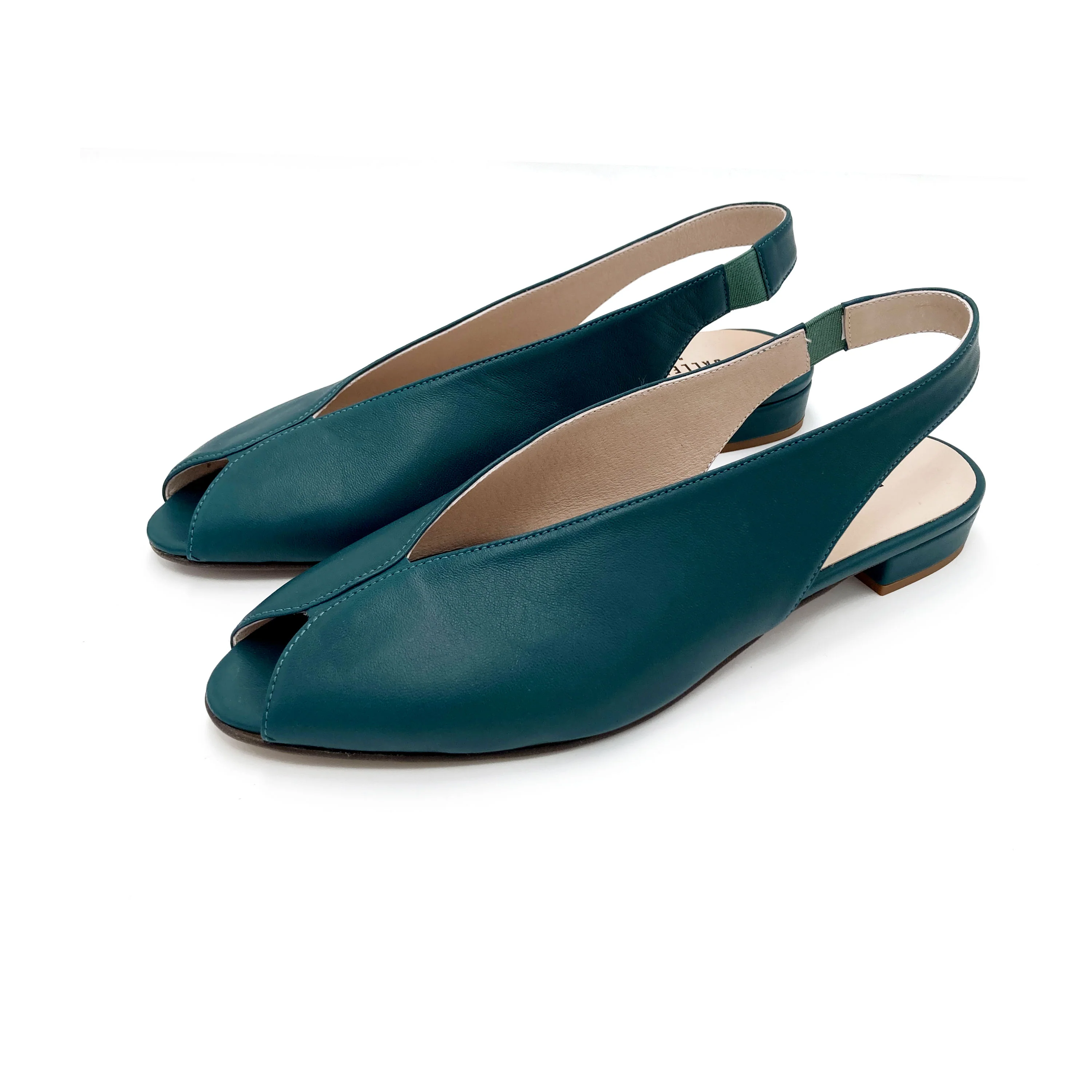 Slingback open toe blu petrolio in pelle - Image 5