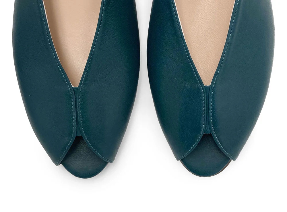 Slingback open toe blu petrolio in pelle - Image 6