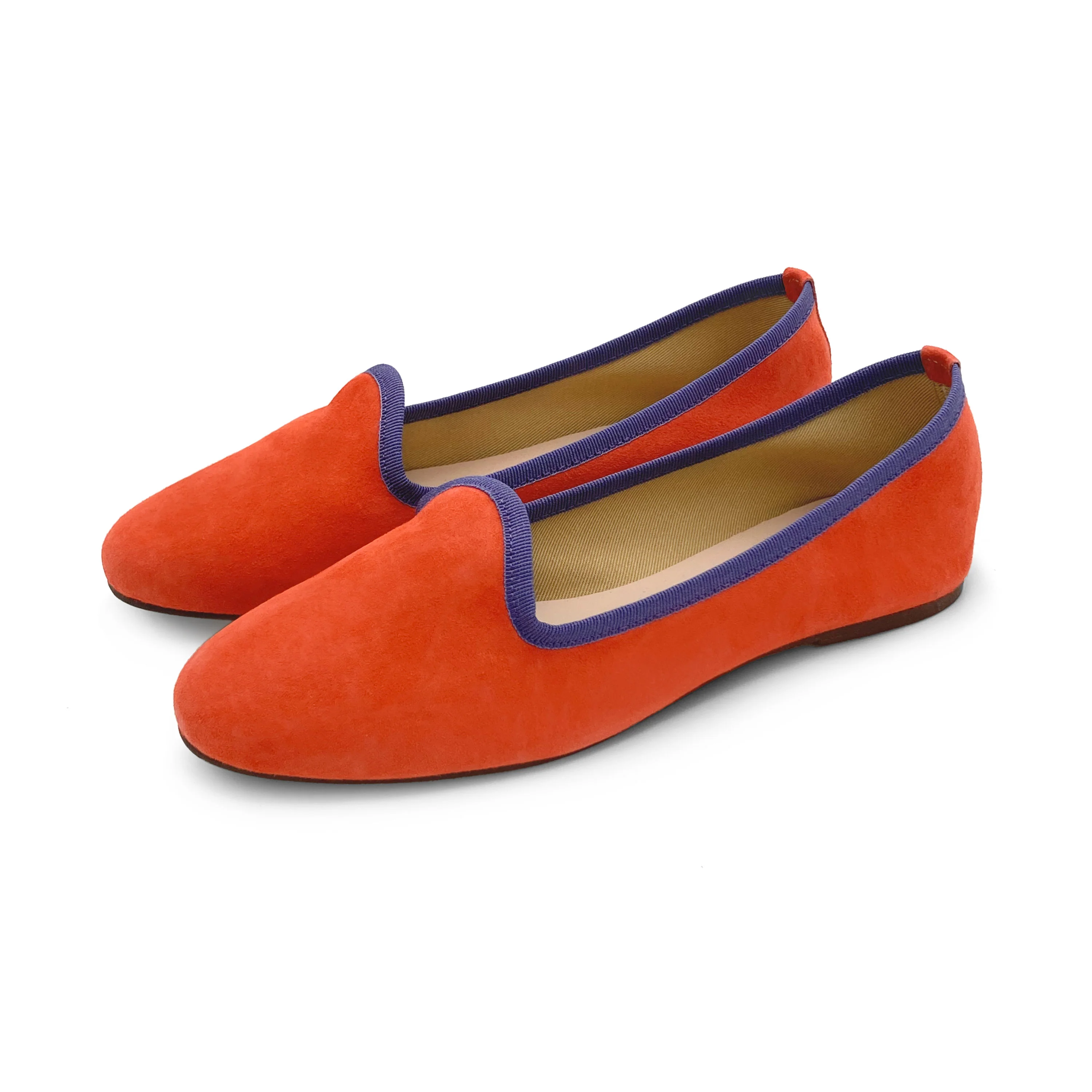 Slippers donna in camoscio arancione e dettagli viola - Image 5