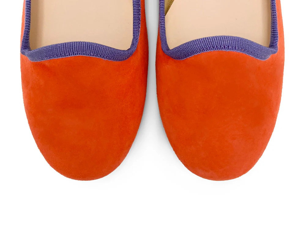 Slippers donna in camoscio arancione e dettagli viola - Image 6