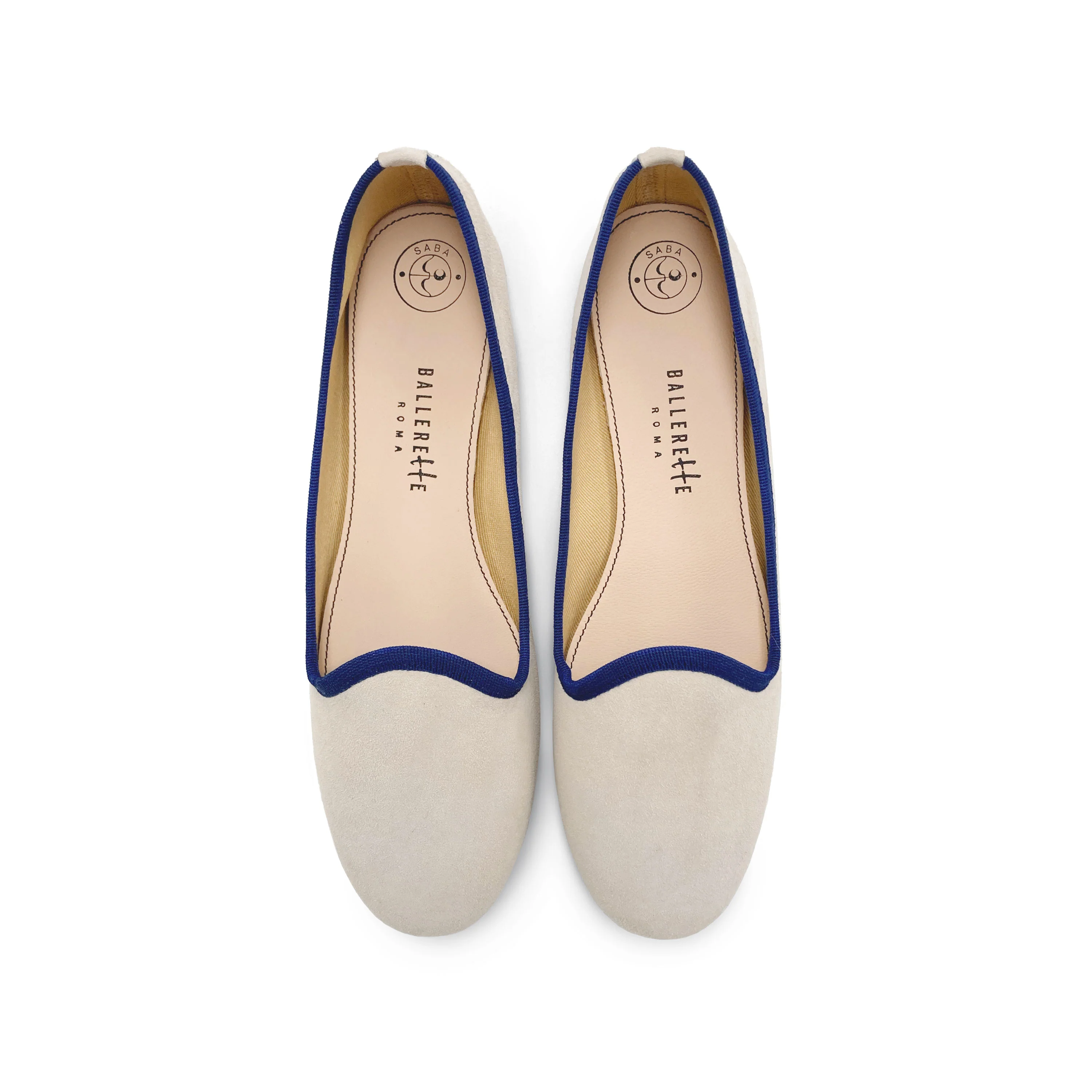 Slippers donna in camoscio beige e dettagli blu