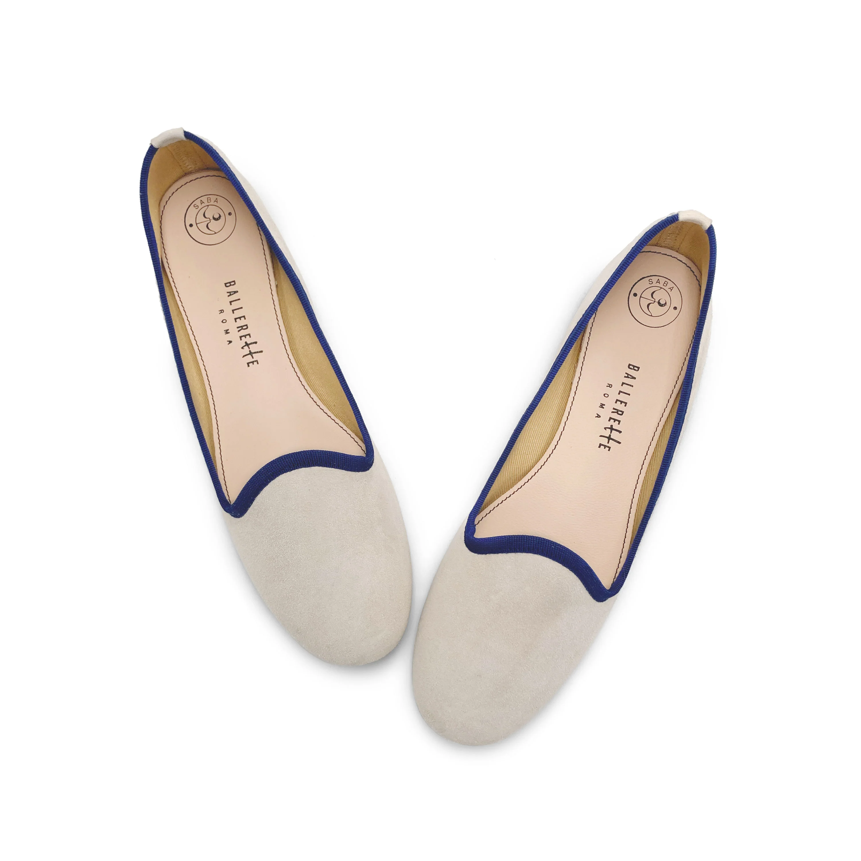 Slippers donna in camoscio beige e dettagli blu - Image 2