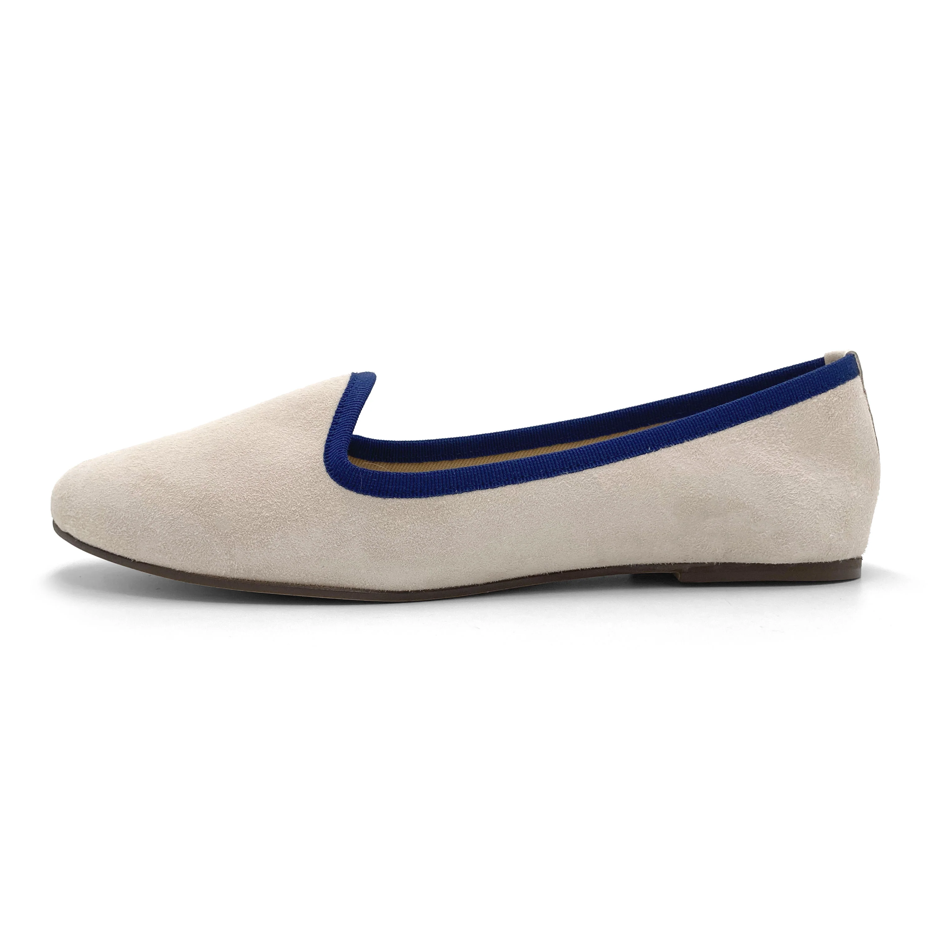 Slippers donna in camoscio beige e dettagli blu - Image 4