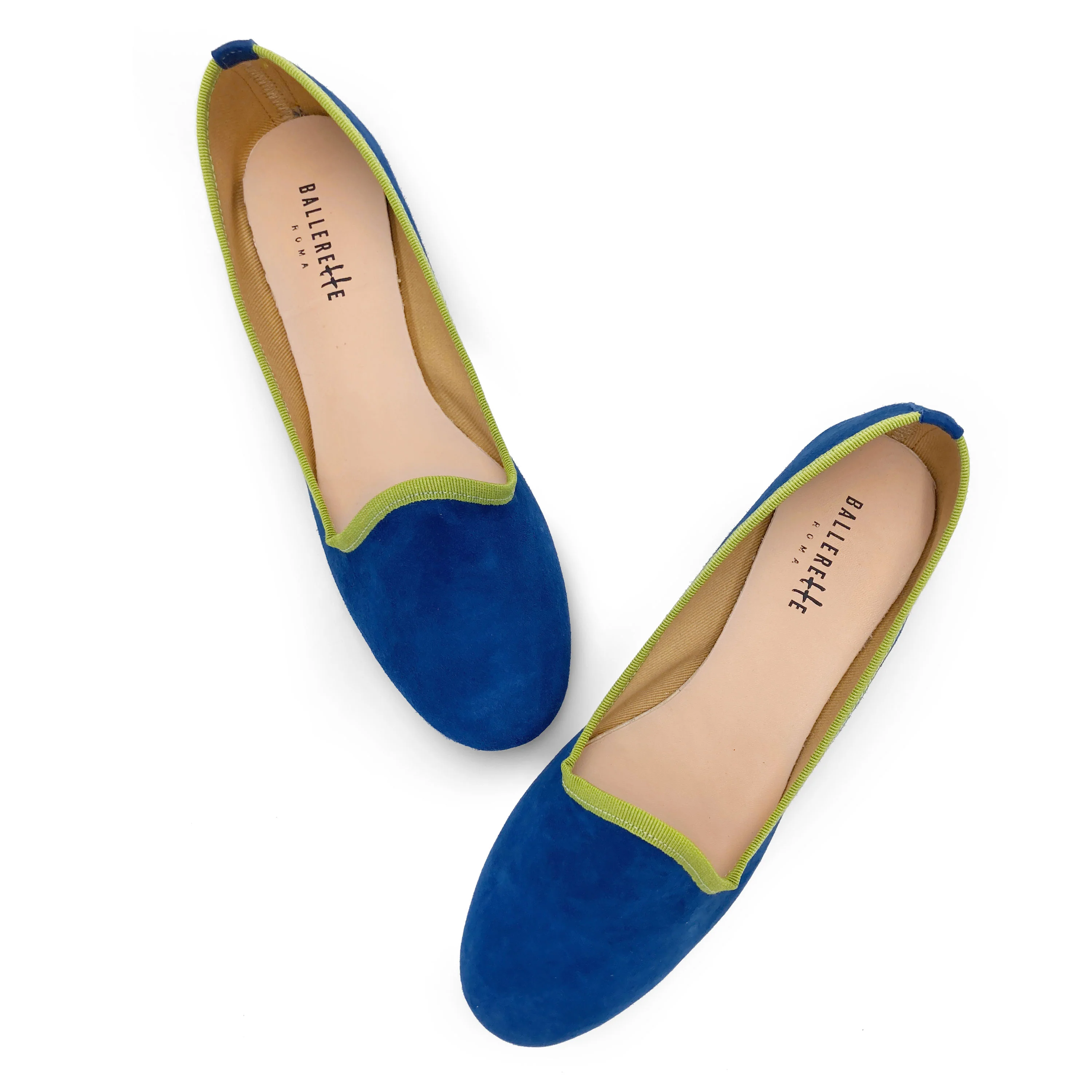 Slippers donna in camoscio blu e dettagli verdi - Image 2