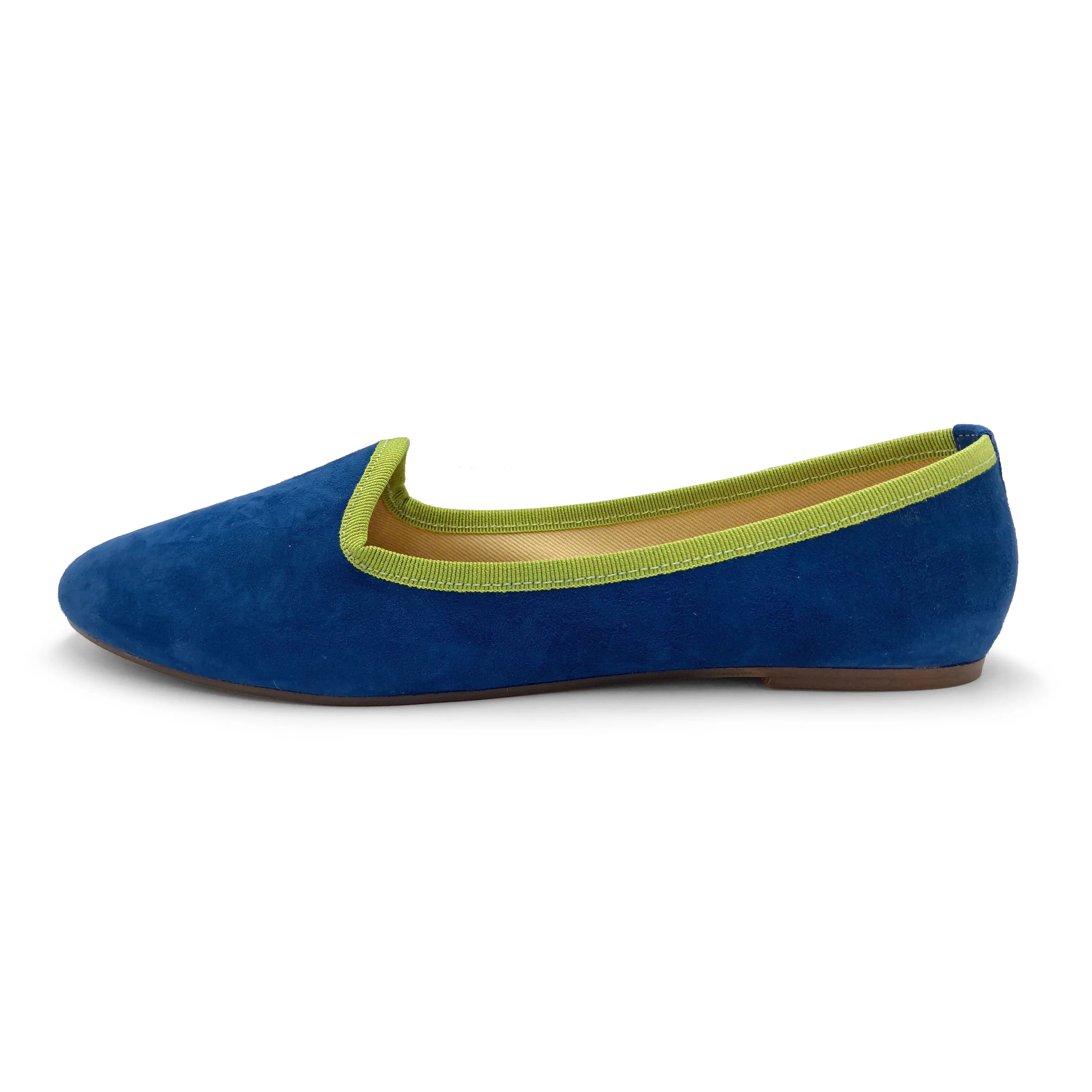 Slippers donna in camoscio blu e dettagli verdi - Image 4