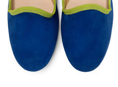 Slippers donna in camoscio blu e dettagli verdi - Image 5