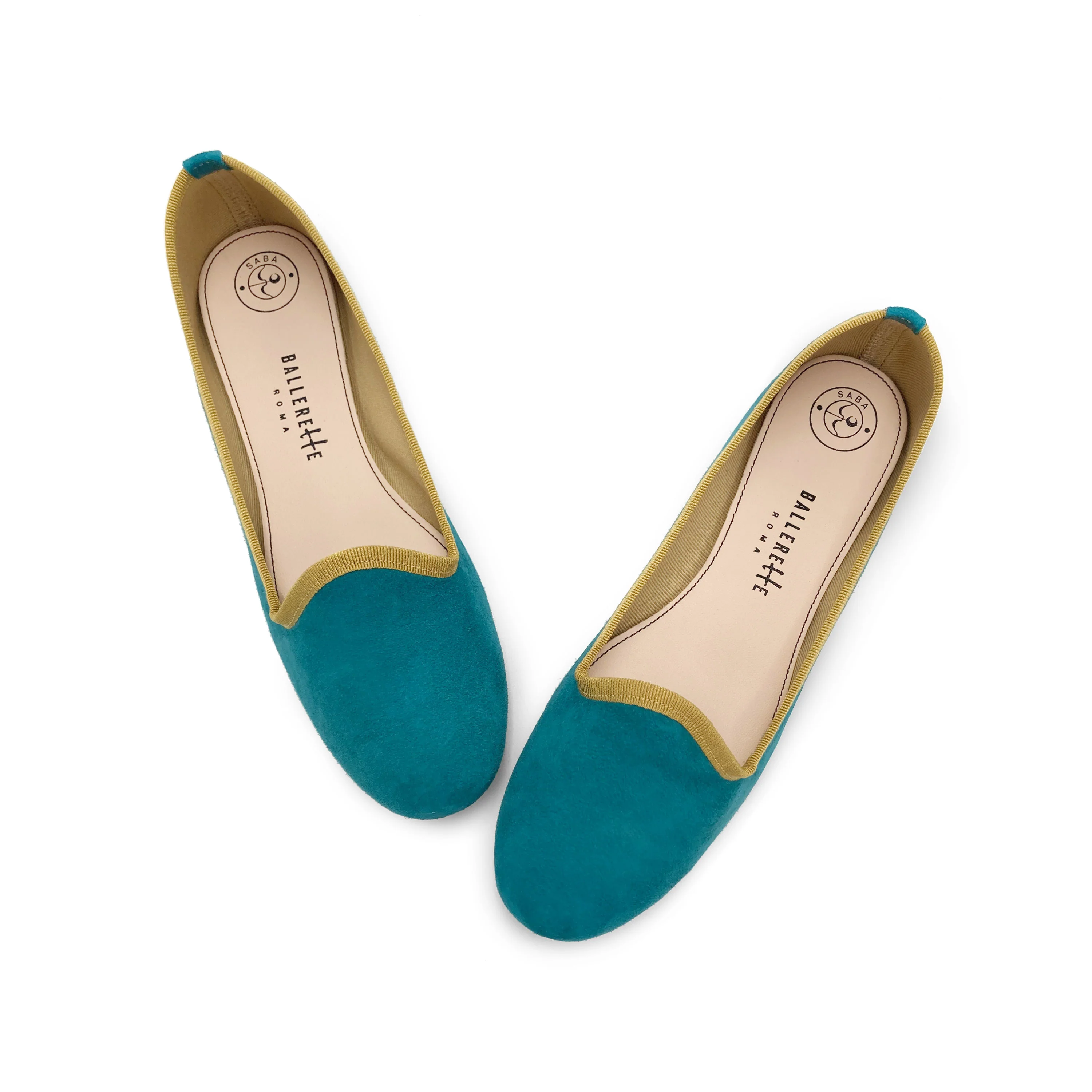 Slippers donna in camoscio blu petrolio e dettagli senape - Image 2
