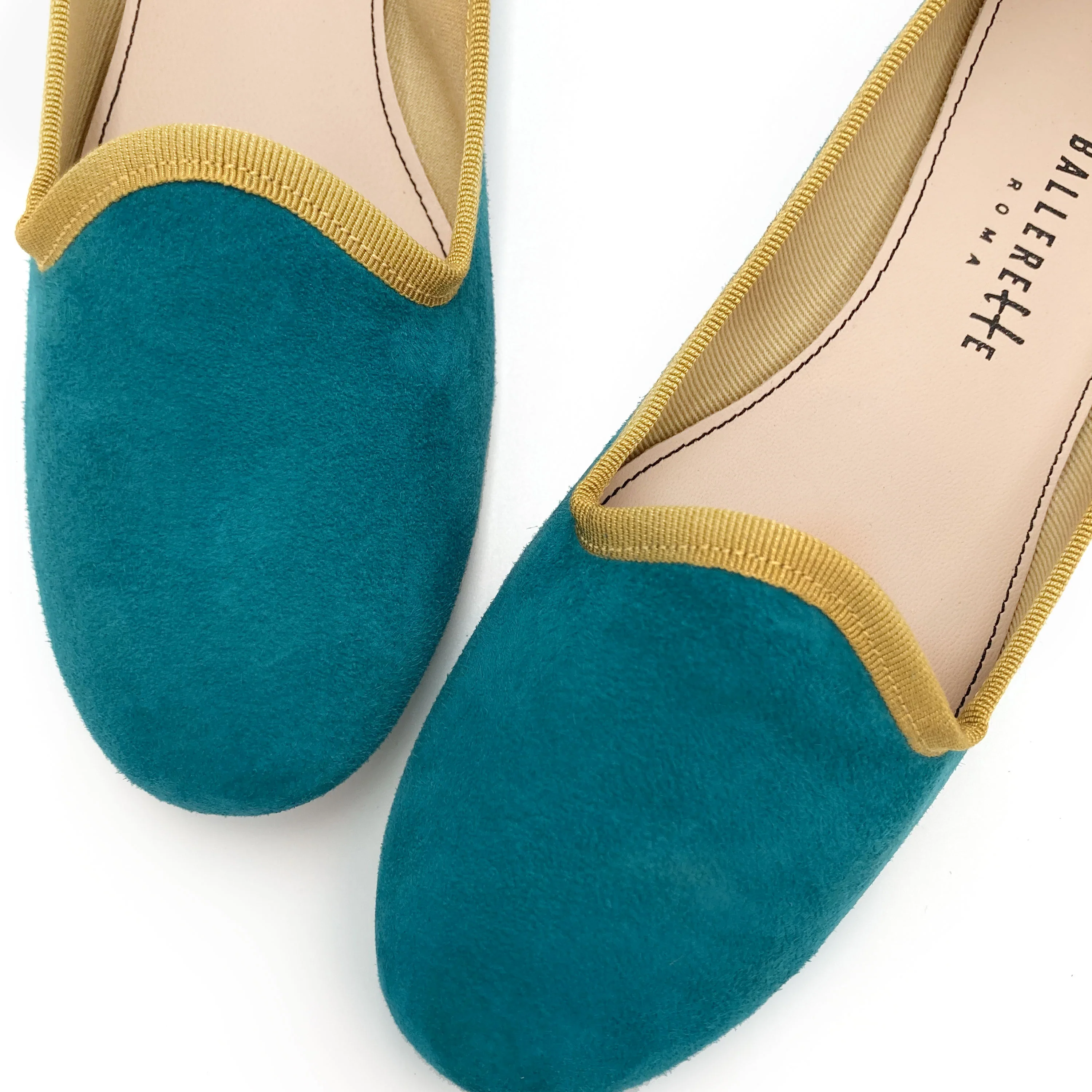 Slippers donna in camoscio blu petrolio e dettagli senape - Image 3