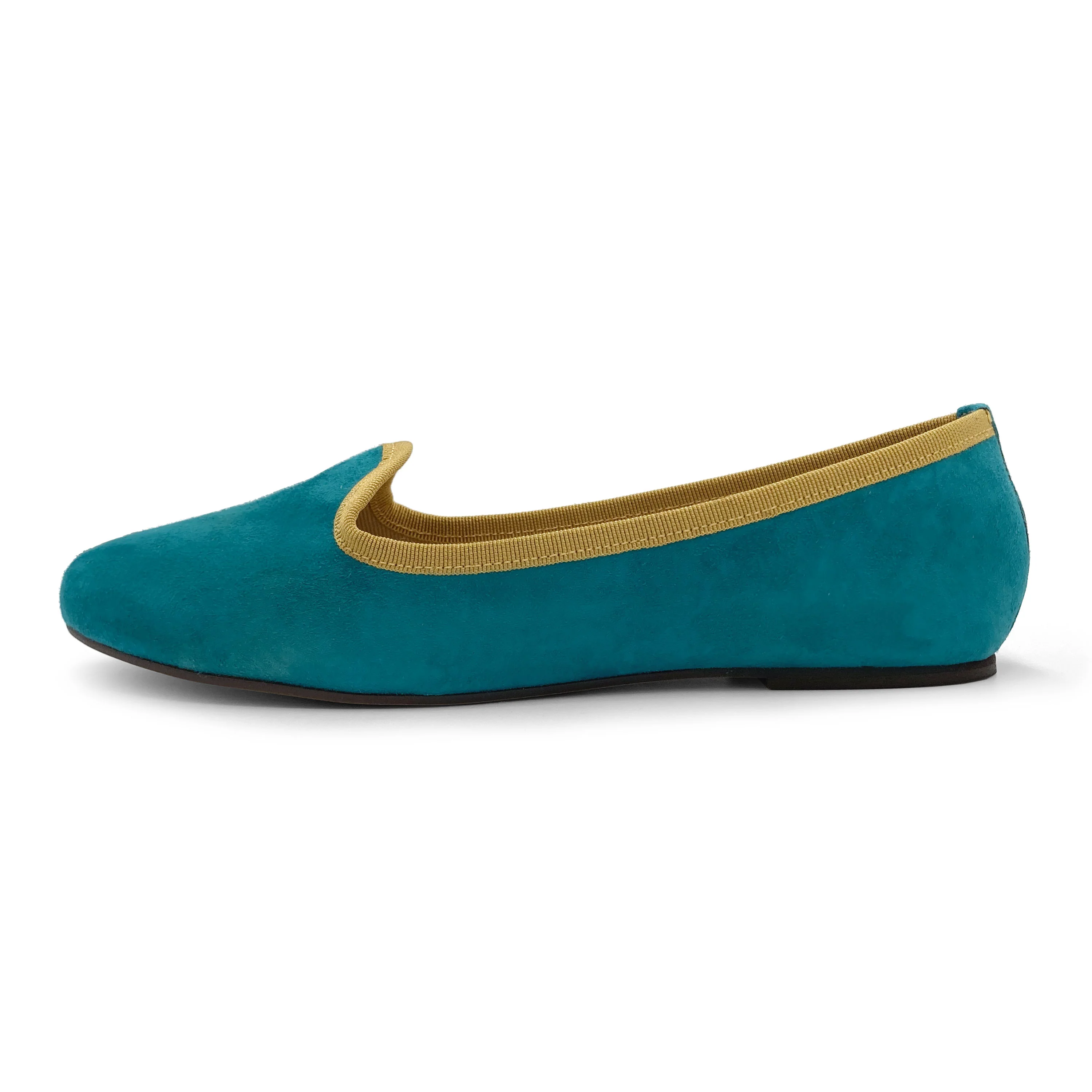 Slippers donna in camoscio blu petrolio e dettagli senape - Image 4