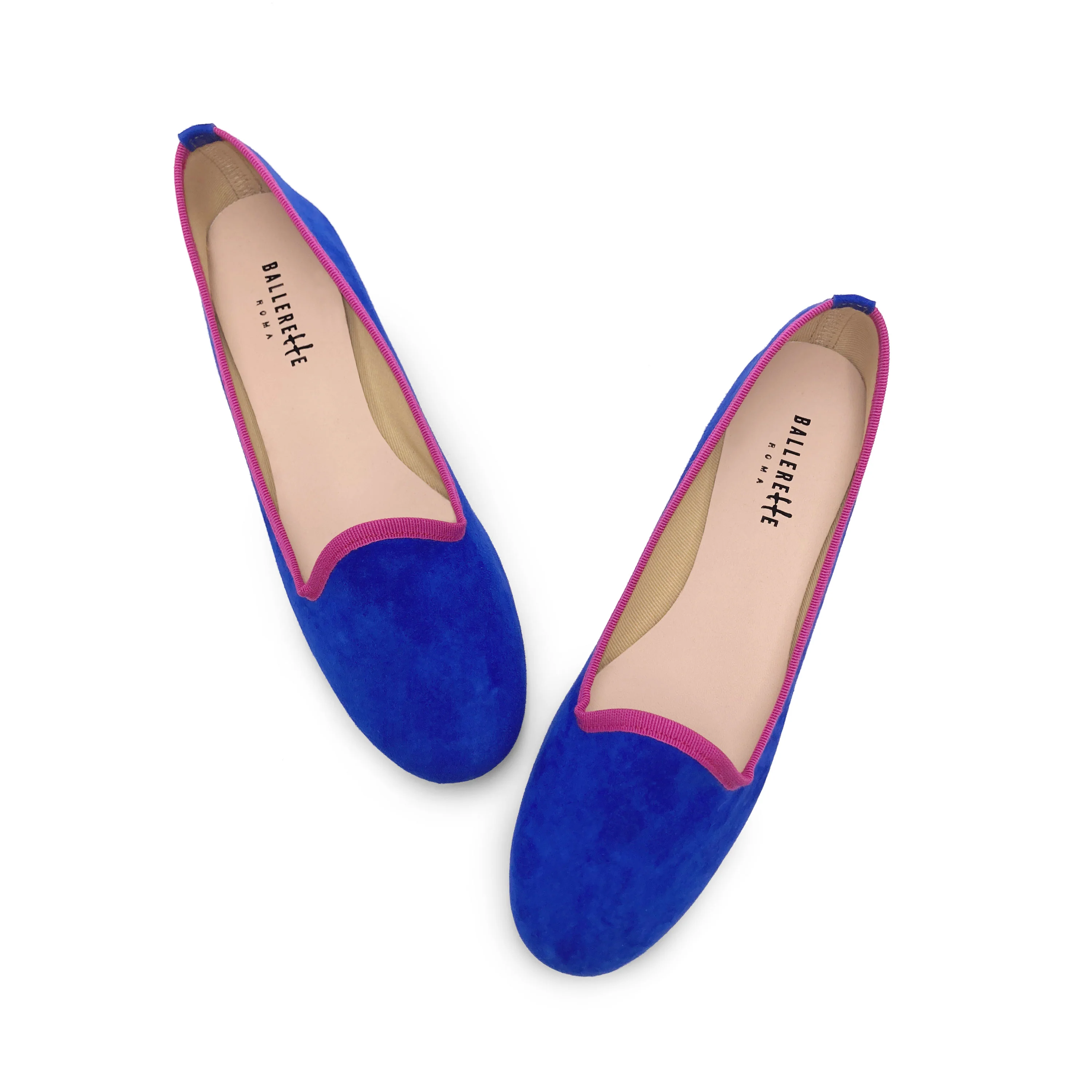 Slippers donna in camoscio bluette e dettagli fucsia - Image 2