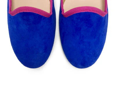 Slippers donna in camoscio bluette e dettagli fucsia - Image 5