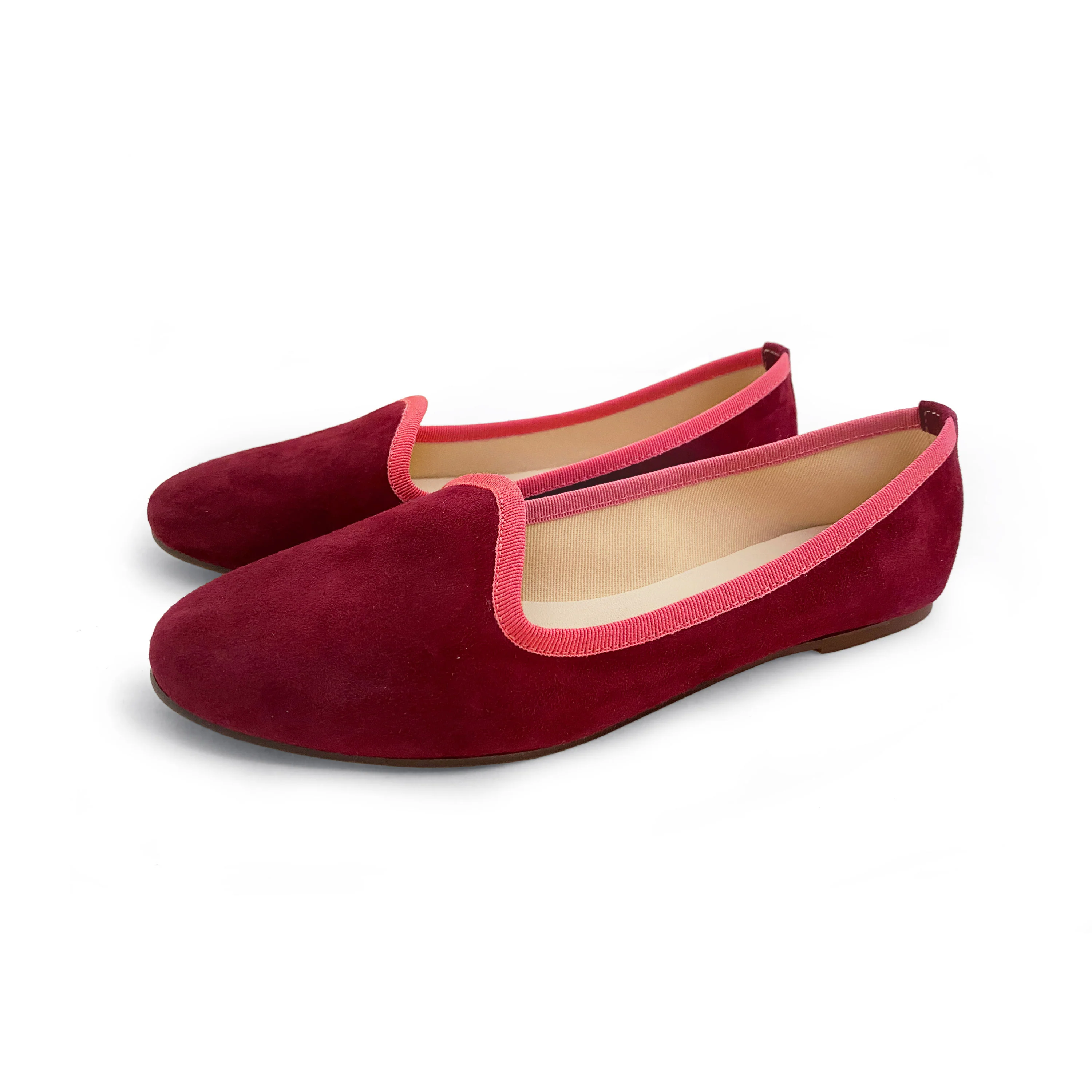 Slippers donna in camoscio bordeaux e gros grain fragola - Image 2