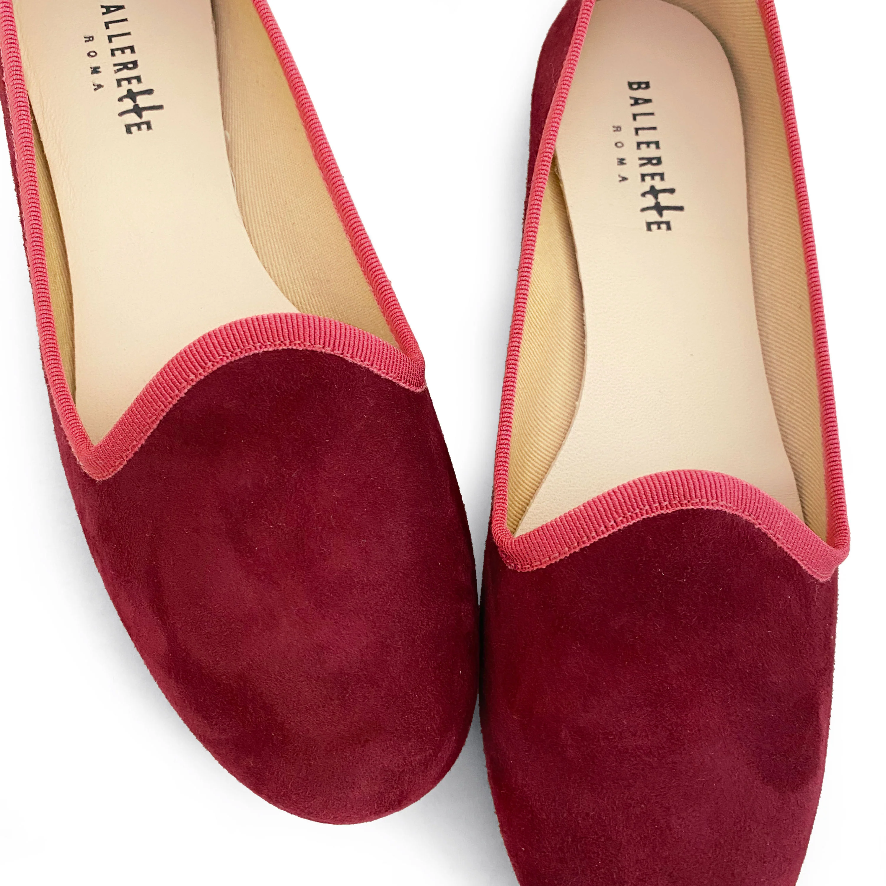 Slippers donna in camoscio bordeaux e gros grain fragola - Image 3