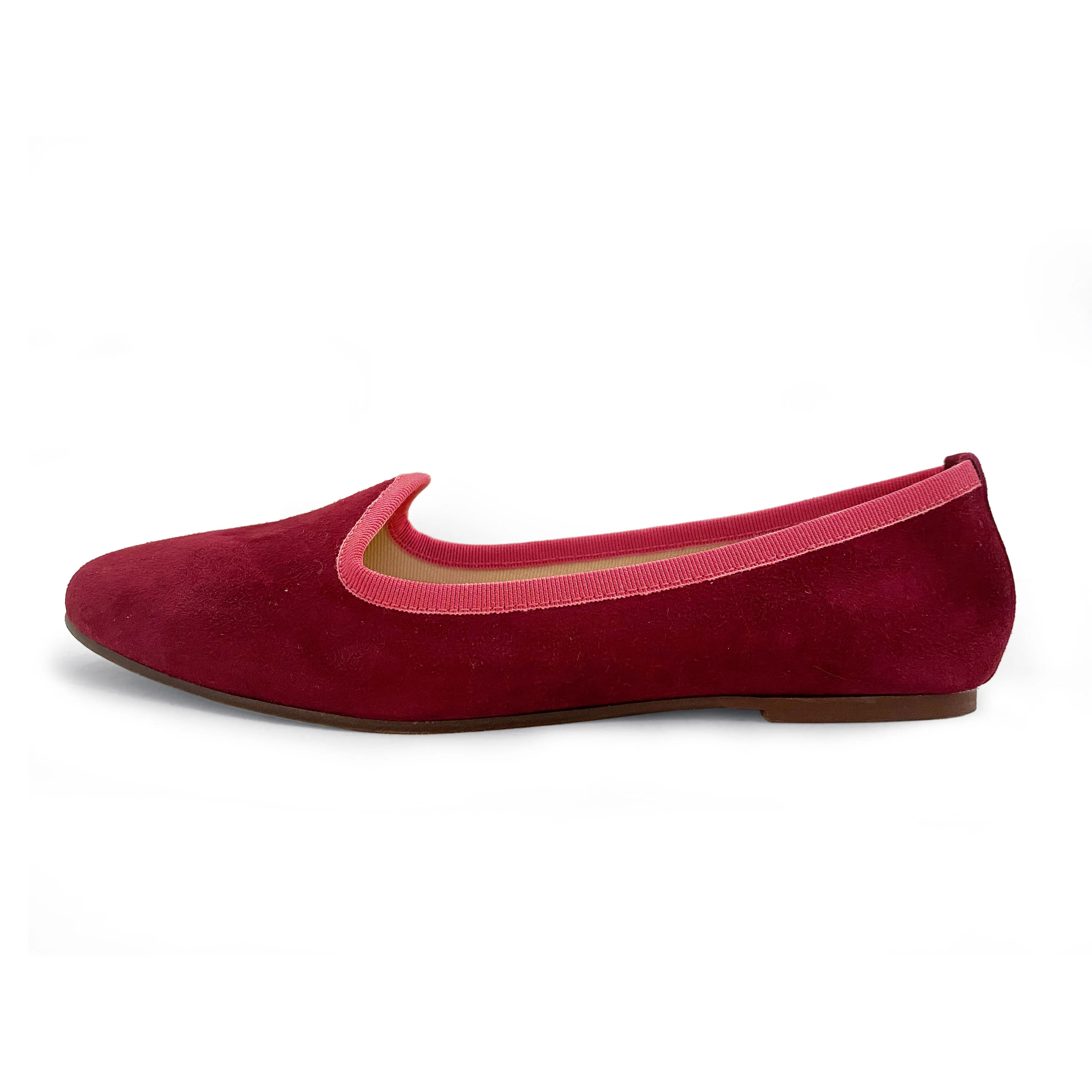 Slippers donna in camoscio bordeaux e gros grain fragola - Image 4