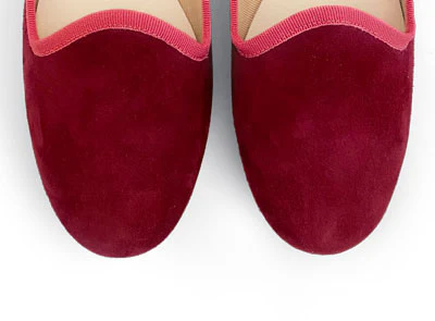 Slippers donna in camoscio bordeaux e gros grain fragola - Image 5