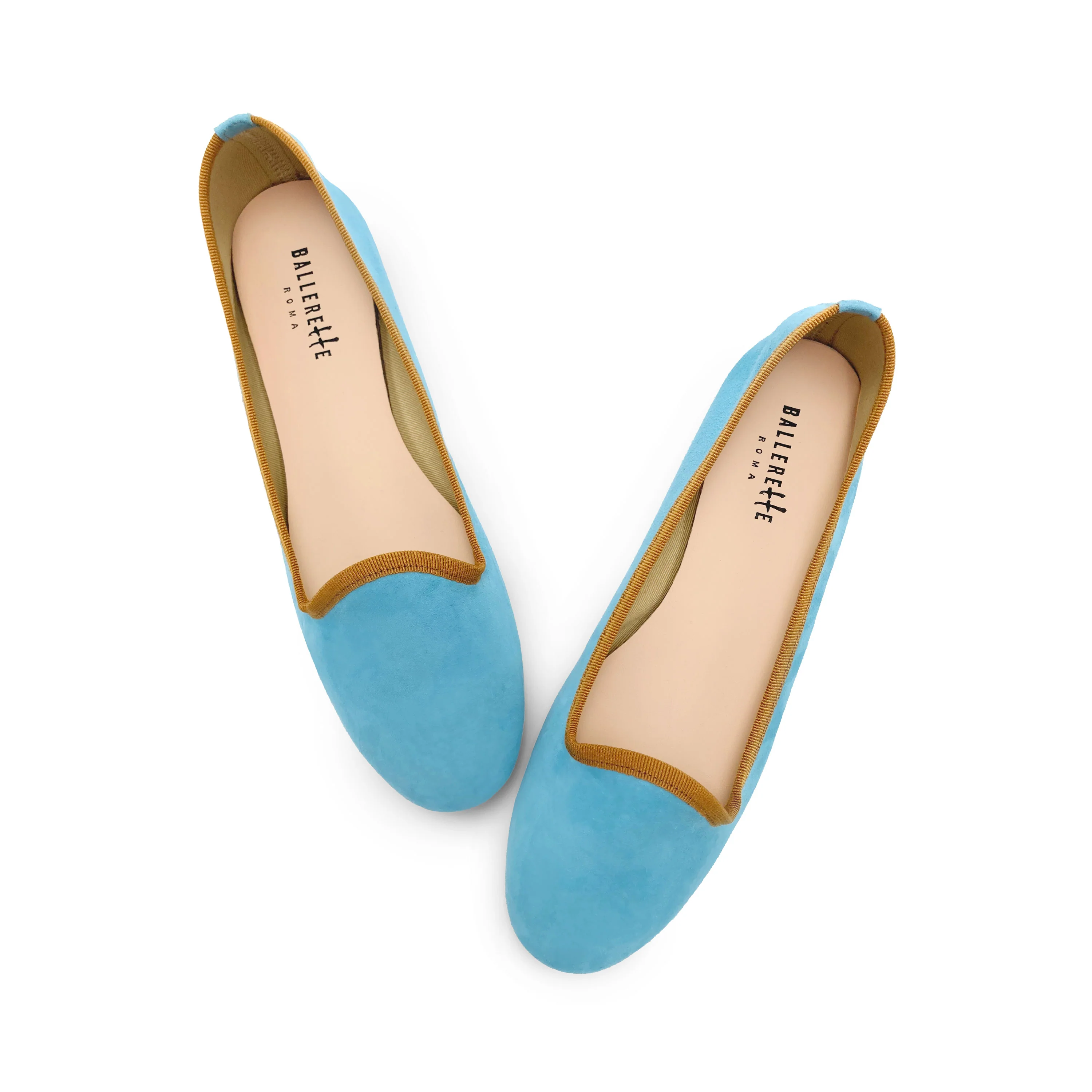 Slippers donna in camoscio celeste acqua e dettagli ocra - Image 2