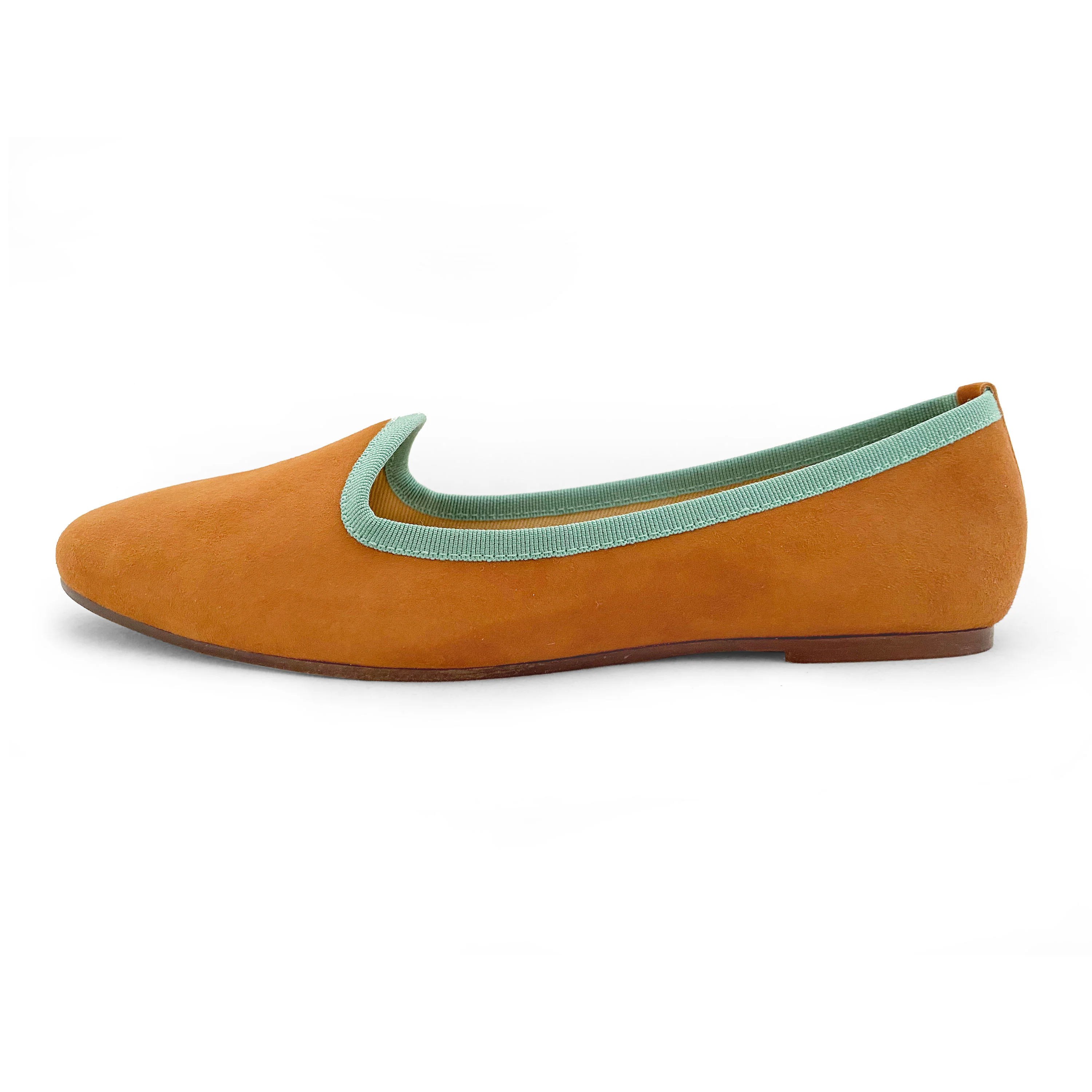Slippers donna in camoscio cuoio e gros grain verde - Image 2