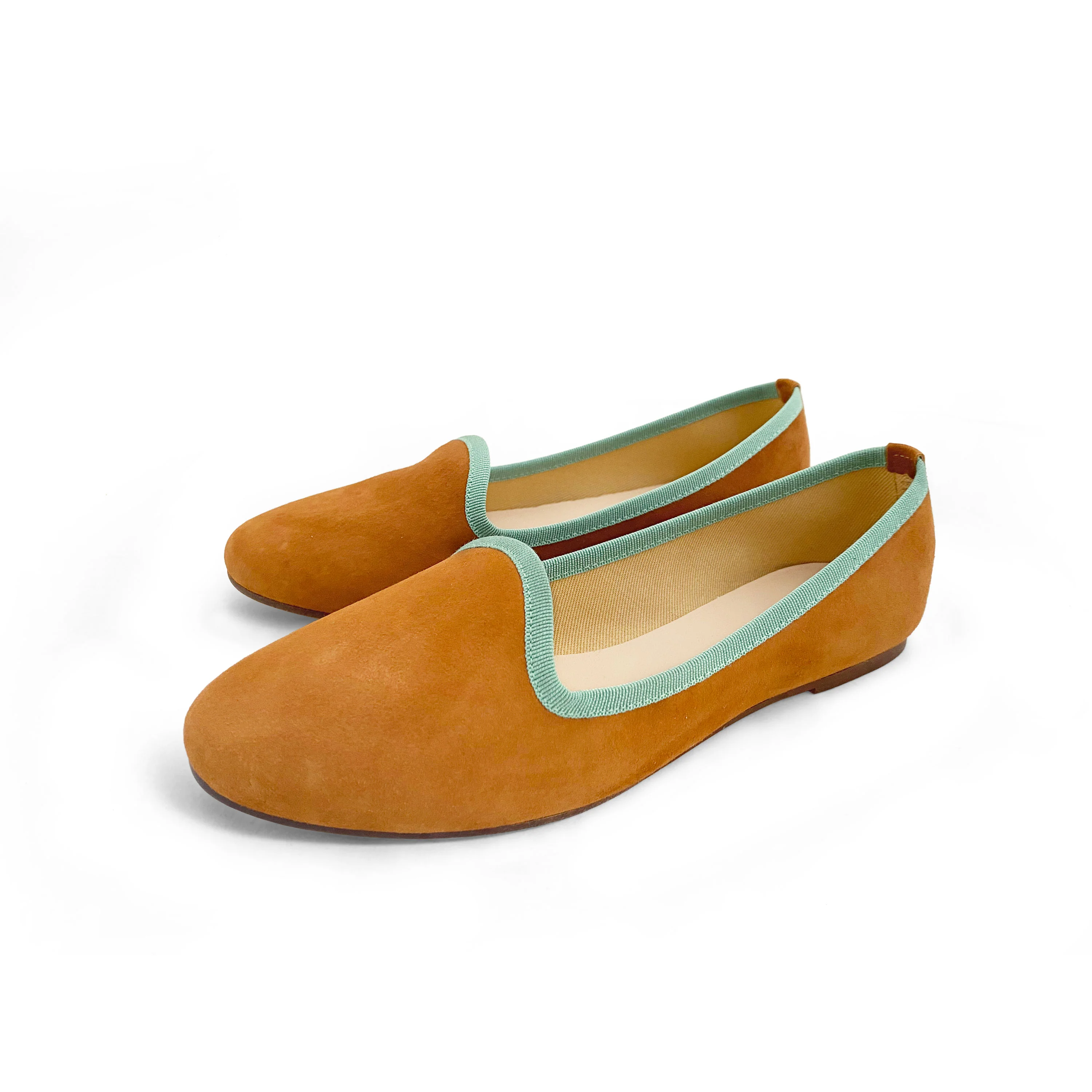 Slippers donna in camoscio cuoio e gros grain verde - Image 4