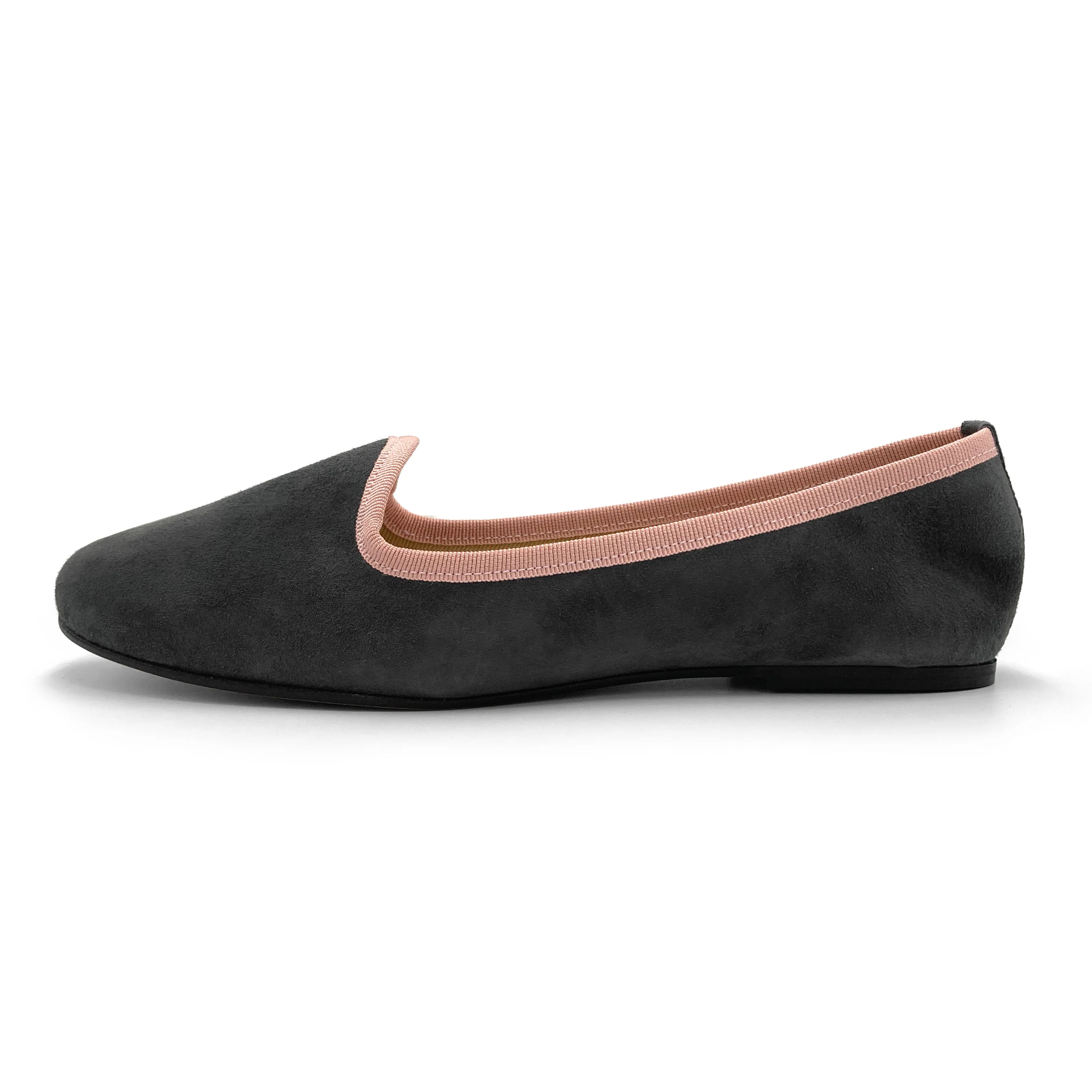 Slippers donna in camoscio grigio fumo e dettagli rosa - Image 4