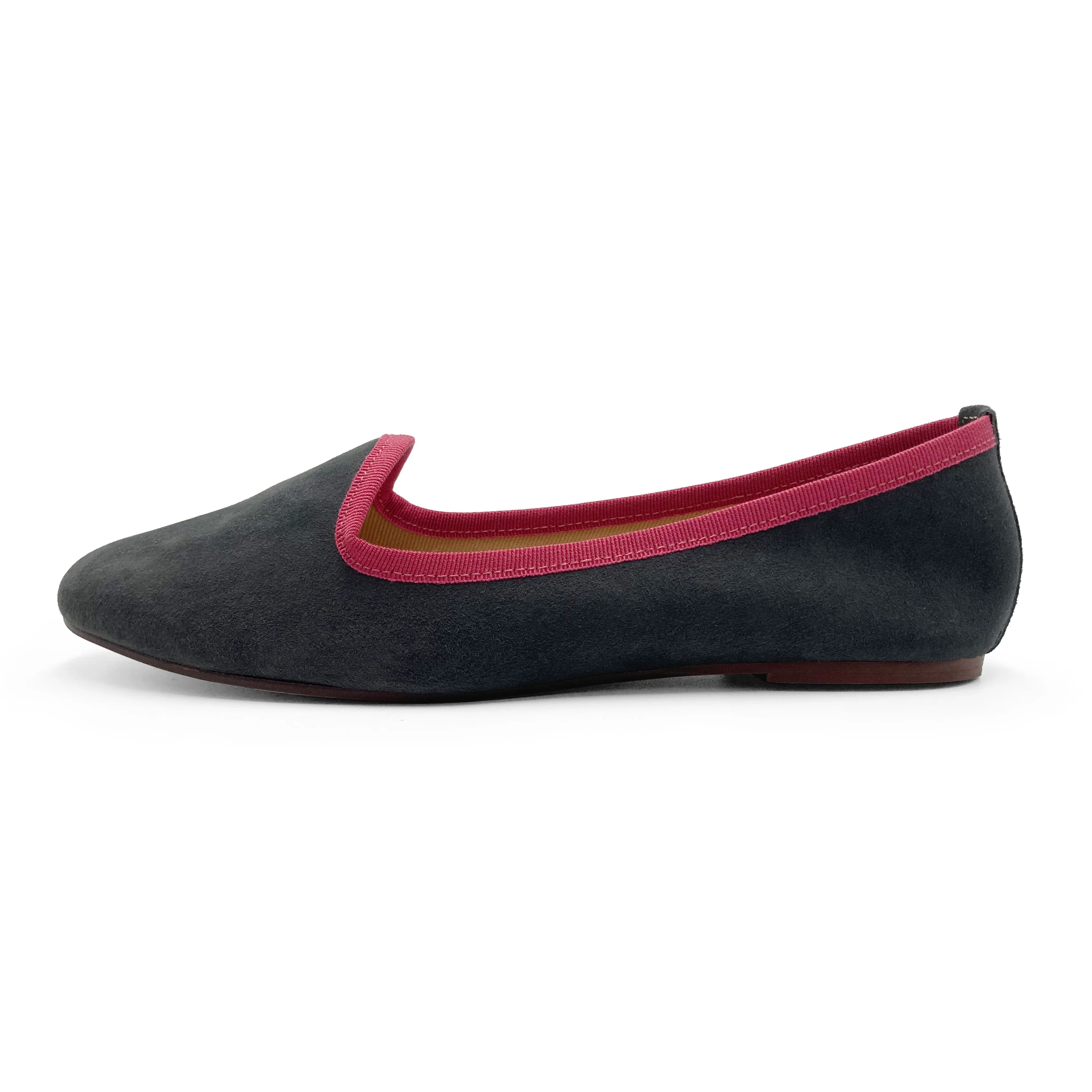 Slippers donna in camoscio grigio fumo e dettagli rosa - Image 3