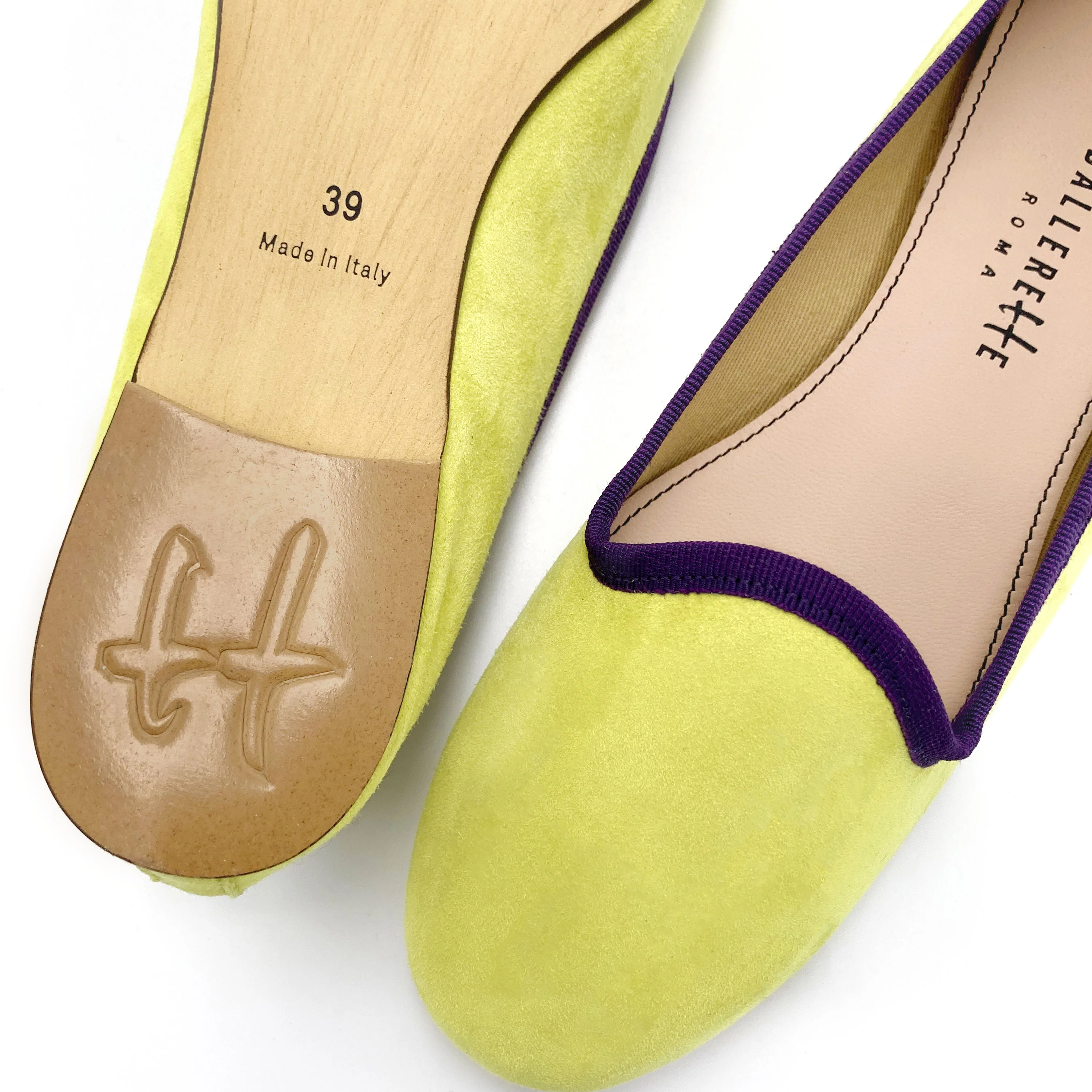 Slippers donna in camoscio lime e dettagli viola - Image 4