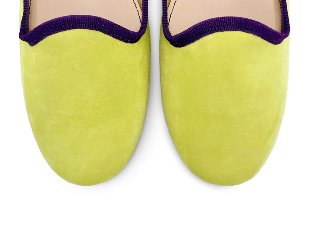 Slippers donna in camoscio lime e dettagli viola - Image 6