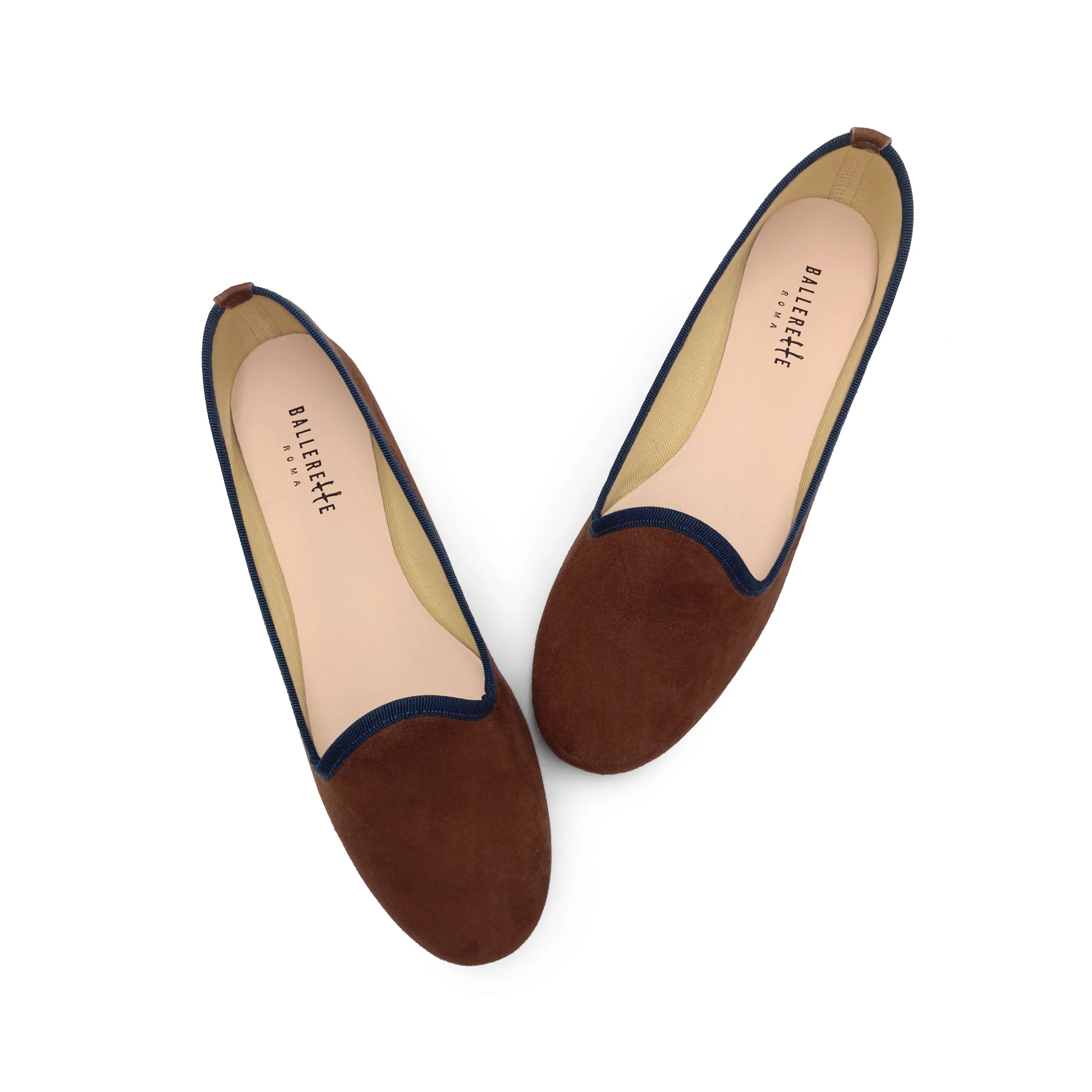 Slippers donna in camoscio marrone e dettagli blu - Image 2