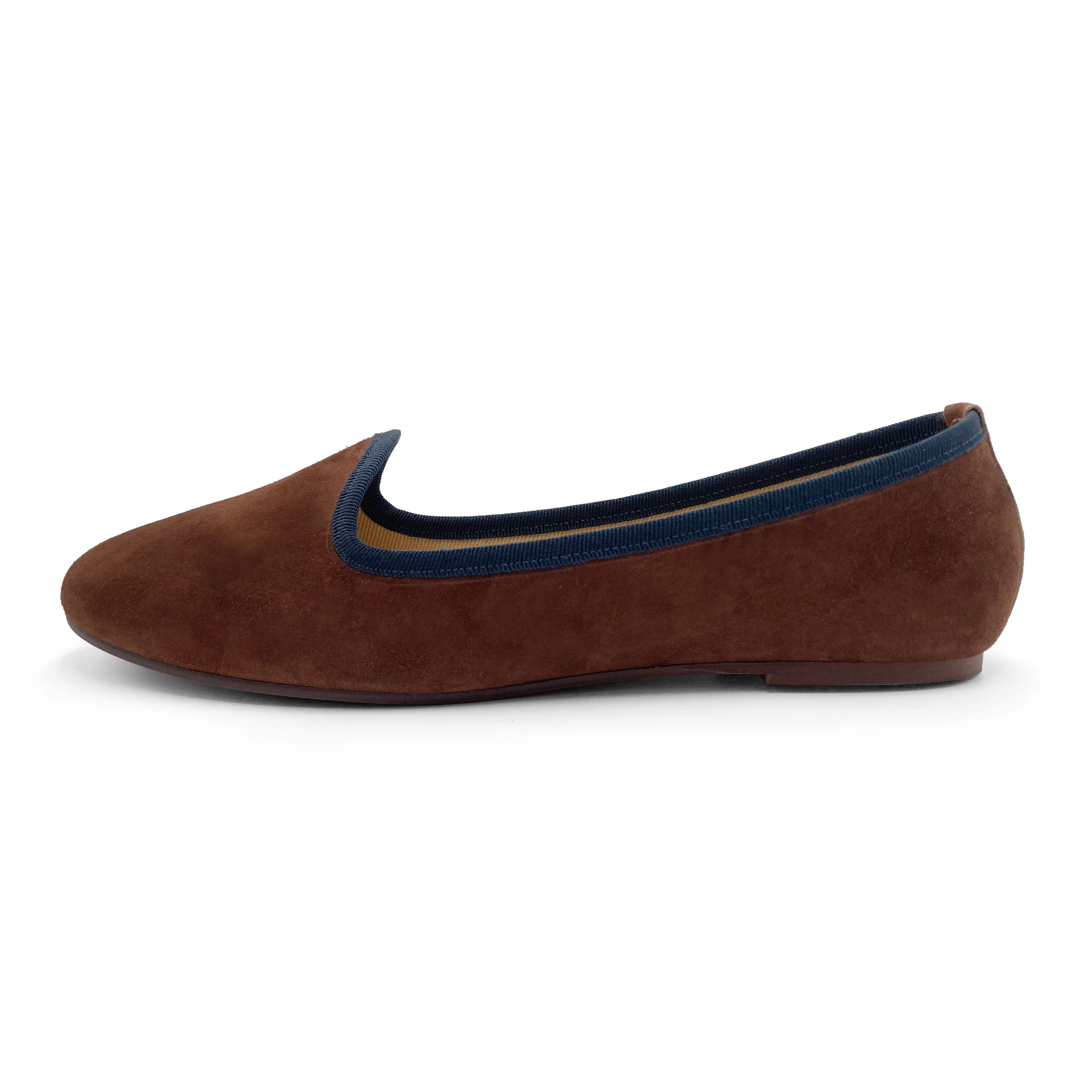 Slippers donna in camoscio marrone e dettagli blu - Image 4