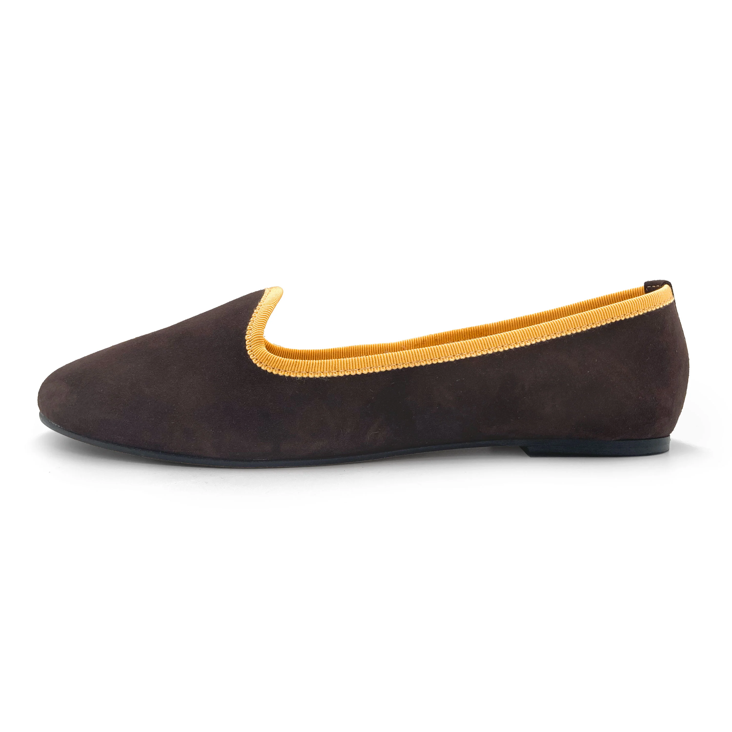 Slippers donna in camoscio marrone testa di moro e dettagli ocra - Image 4