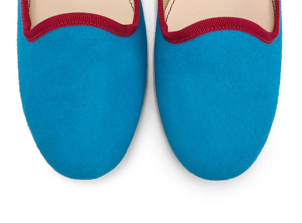 Slippers donna in camoscio turchese e dettagli fucsia - Image 6