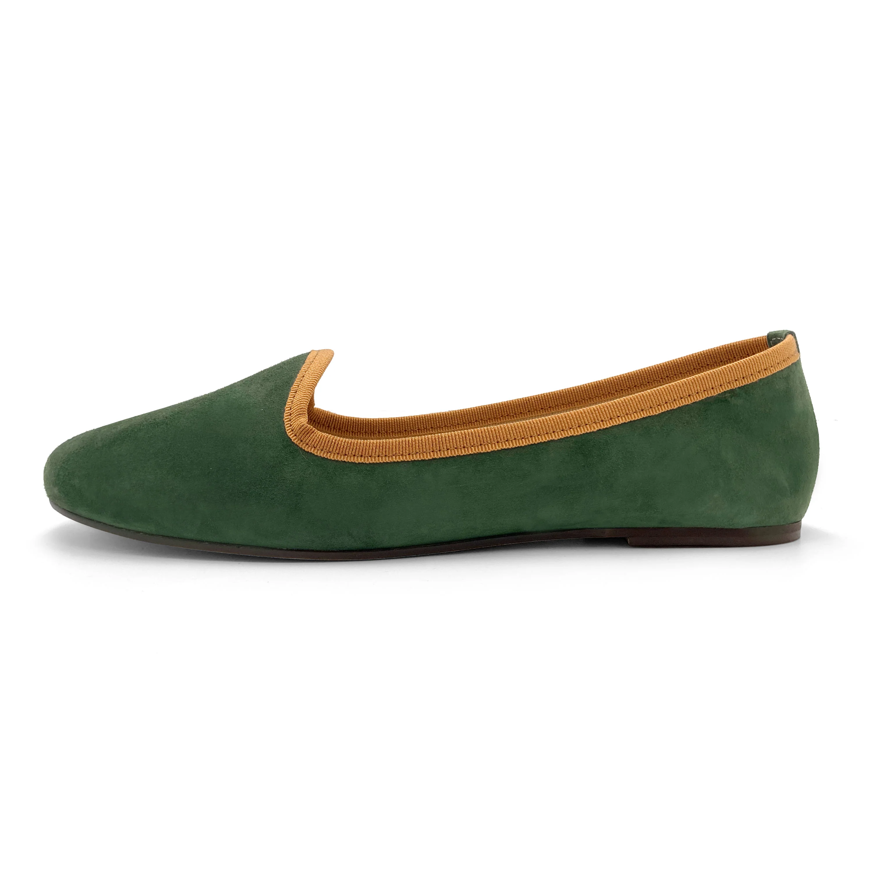 Slippers donna in camoscio verde bosco e dettagli ambra - Image 3