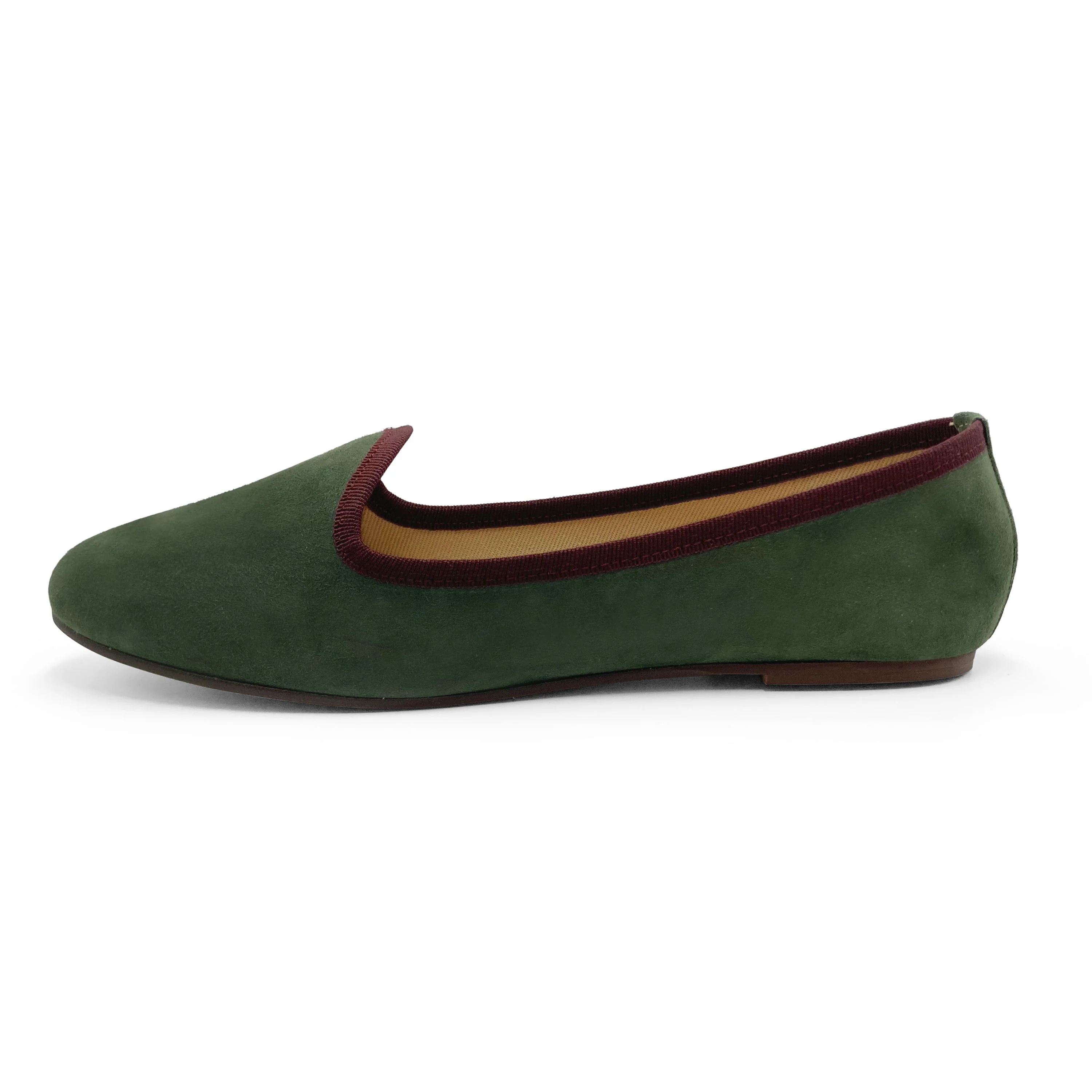 Slippers donna in camoscio verde e dettagli bordeaux - Image 4