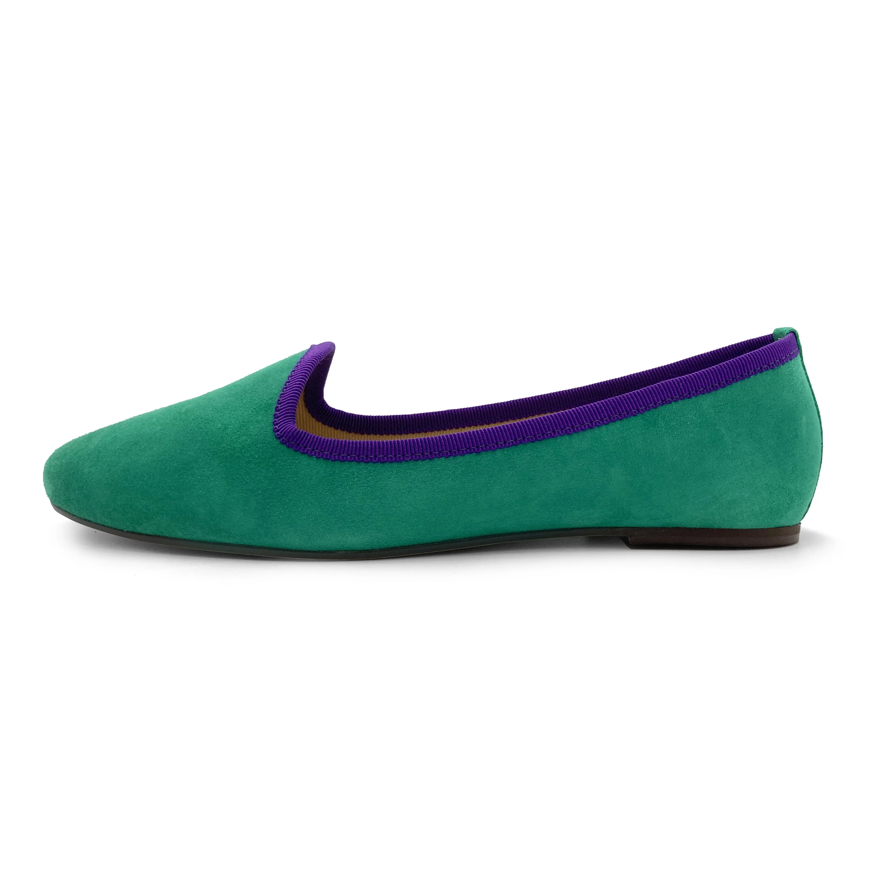 Slippers donna in camoscio verde smeraldo e dettagli viola - Image 3