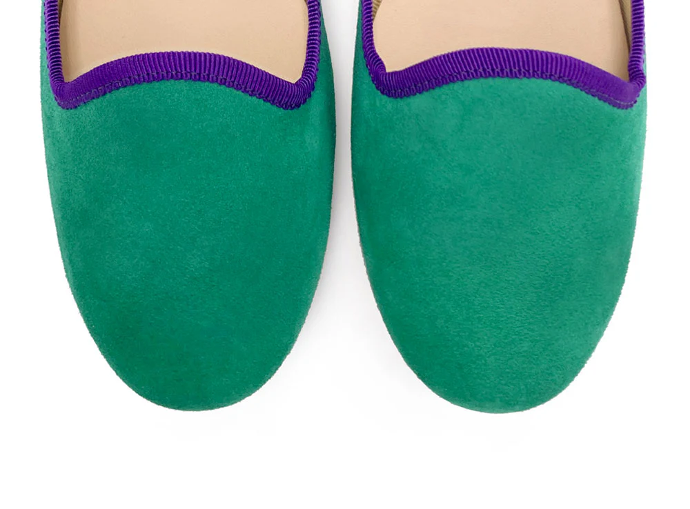 Slippers donna in camoscio verde smeraldo e dettagli viola - Image 5