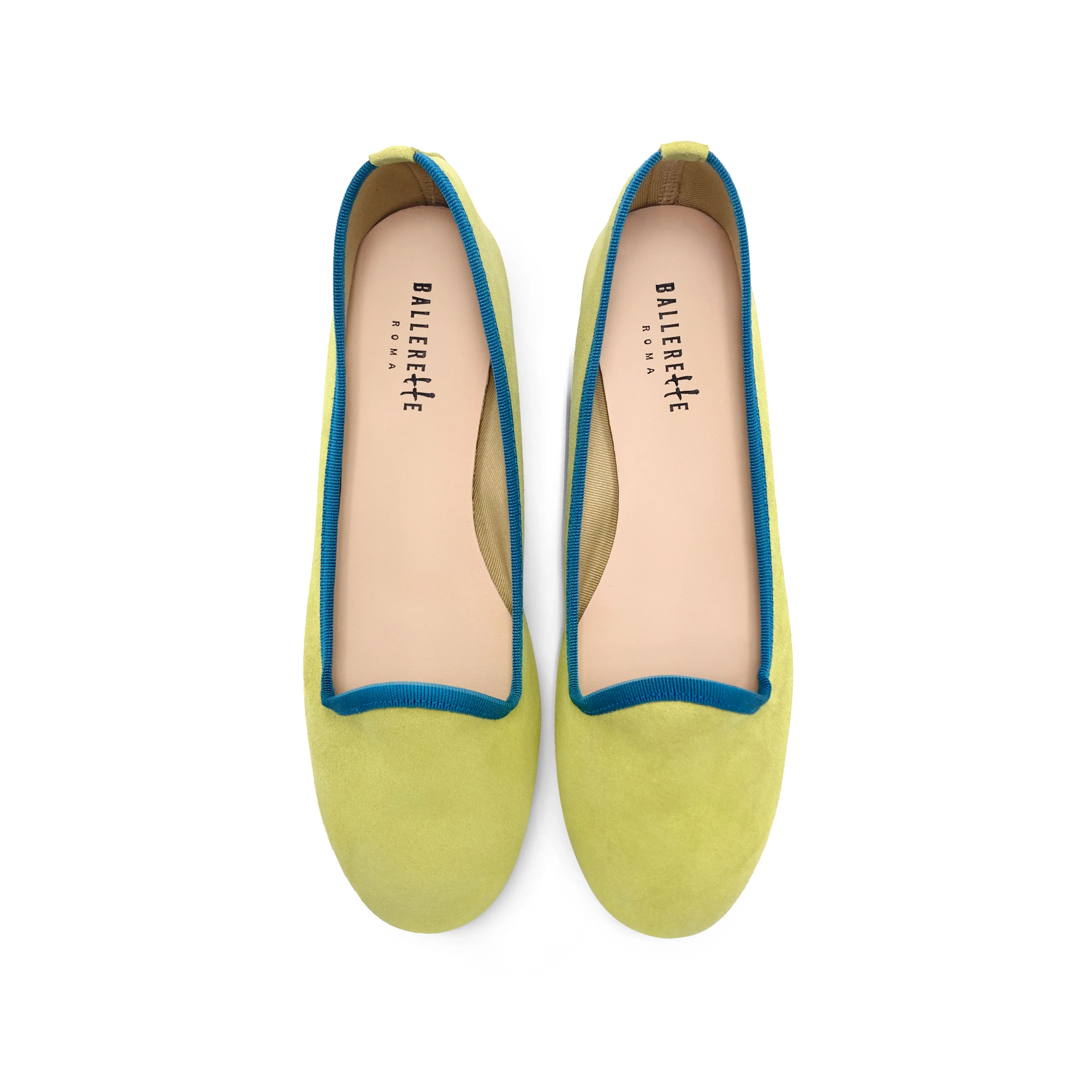 Slippers donna in camoscio verdi lime e dettagli petrolio