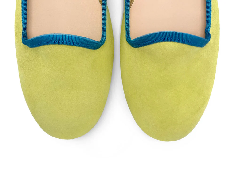 Slippers donna in camoscio verdi lime e dettagli petrolio - Image 5