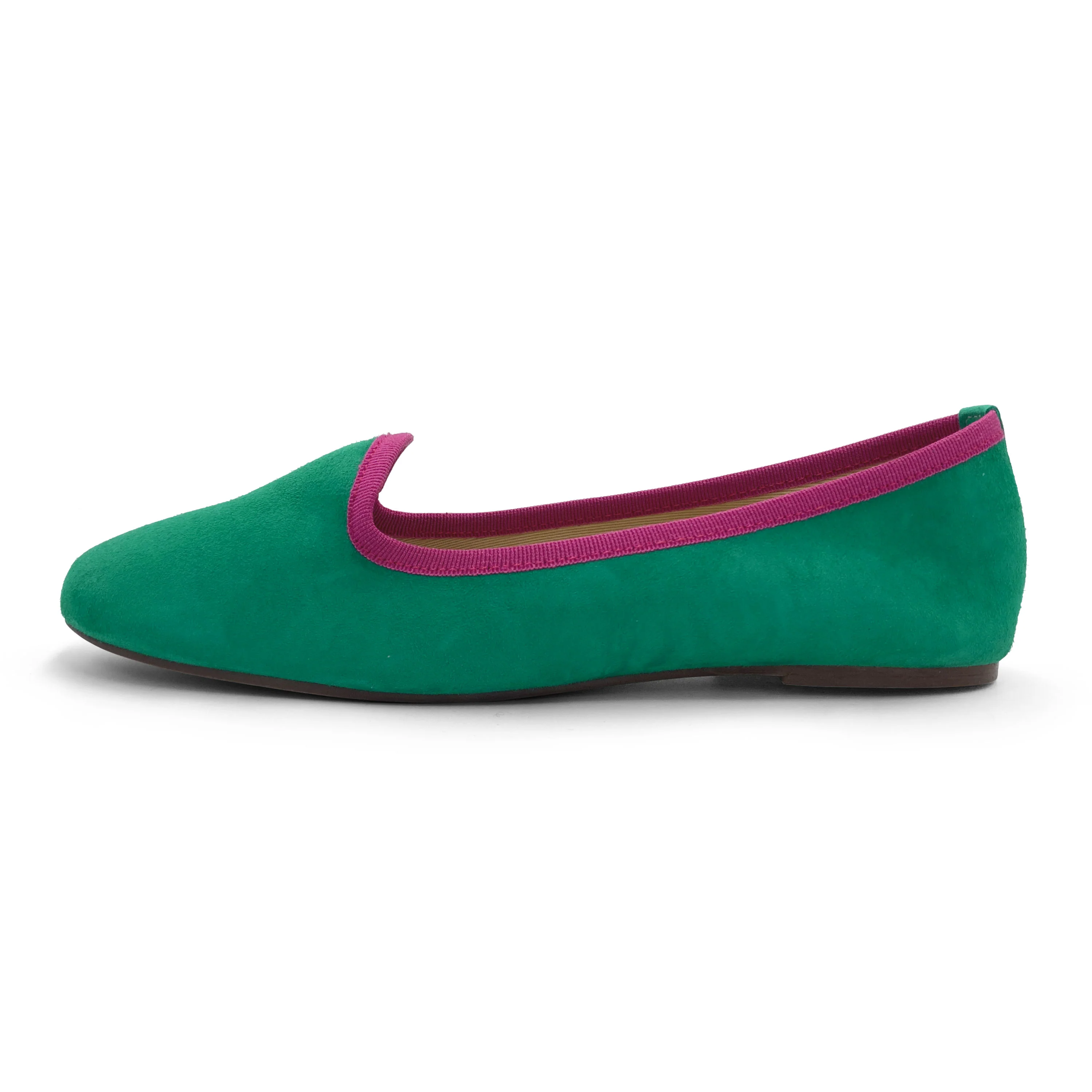 Slippers donna in camoscio verdi smeraldo e dettagli fucsia - Image 4