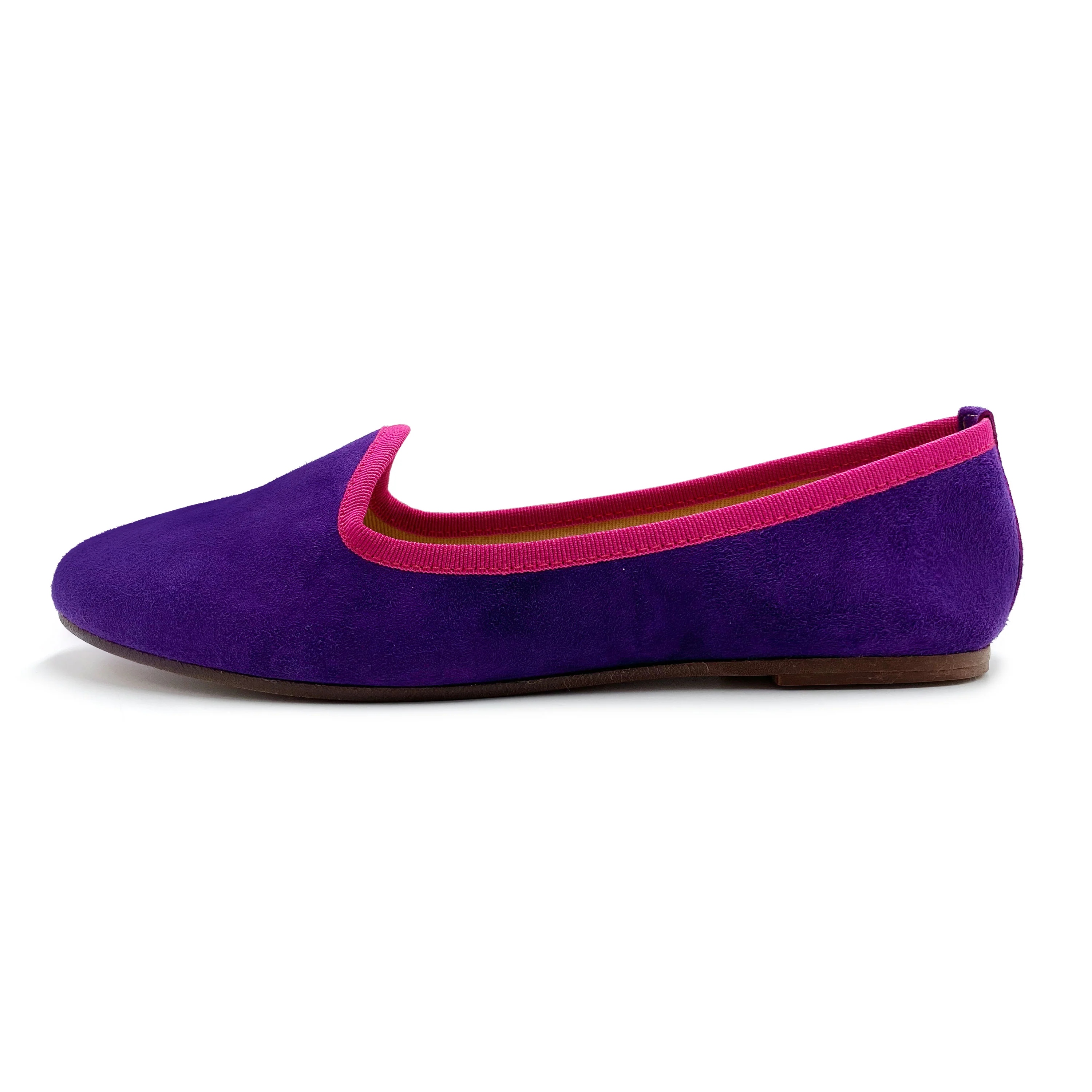 Slippers donna in camoscio viola e dettagli fucsia - Image 3