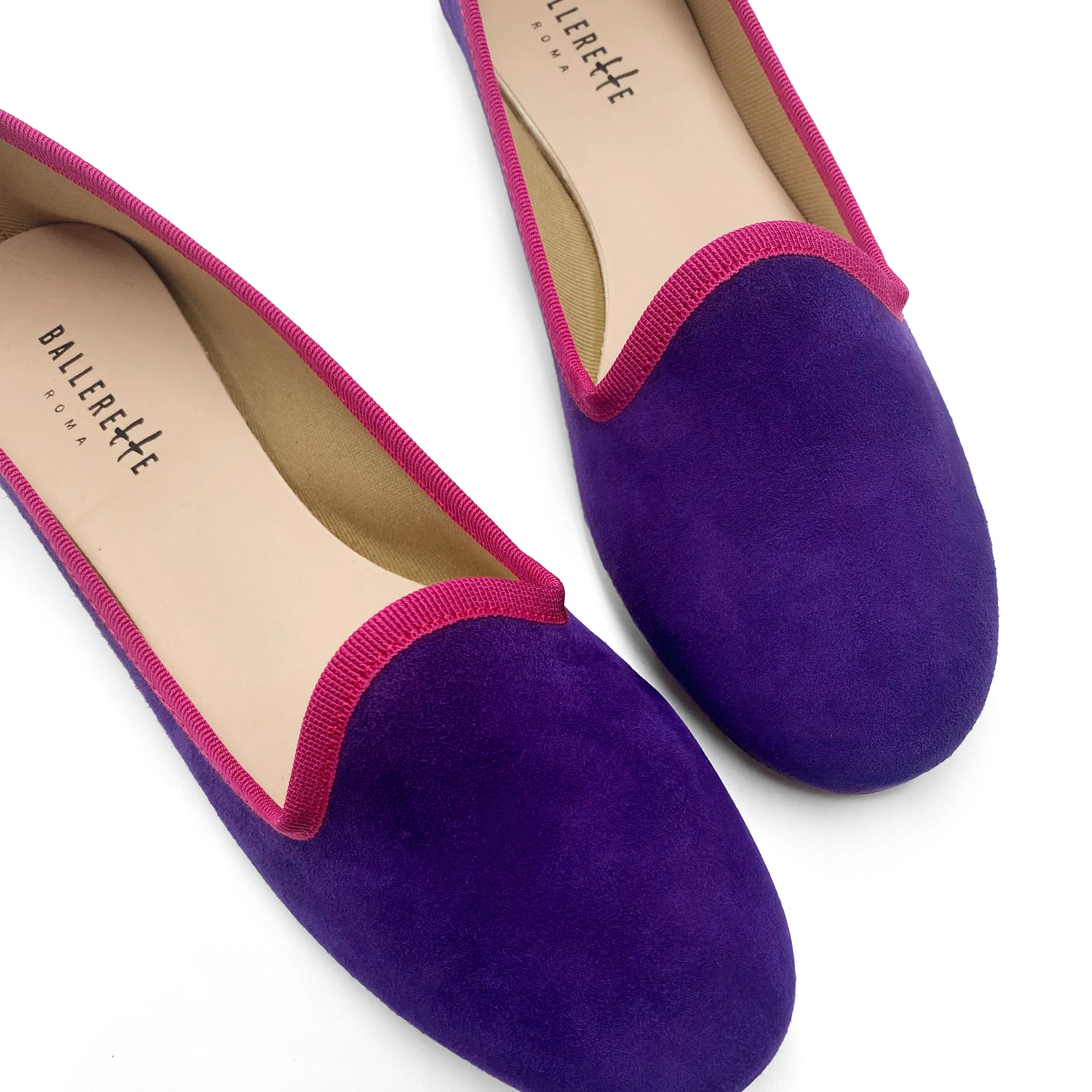 Slippers donna in camoscio viola e dettagli fucsia - Image 4