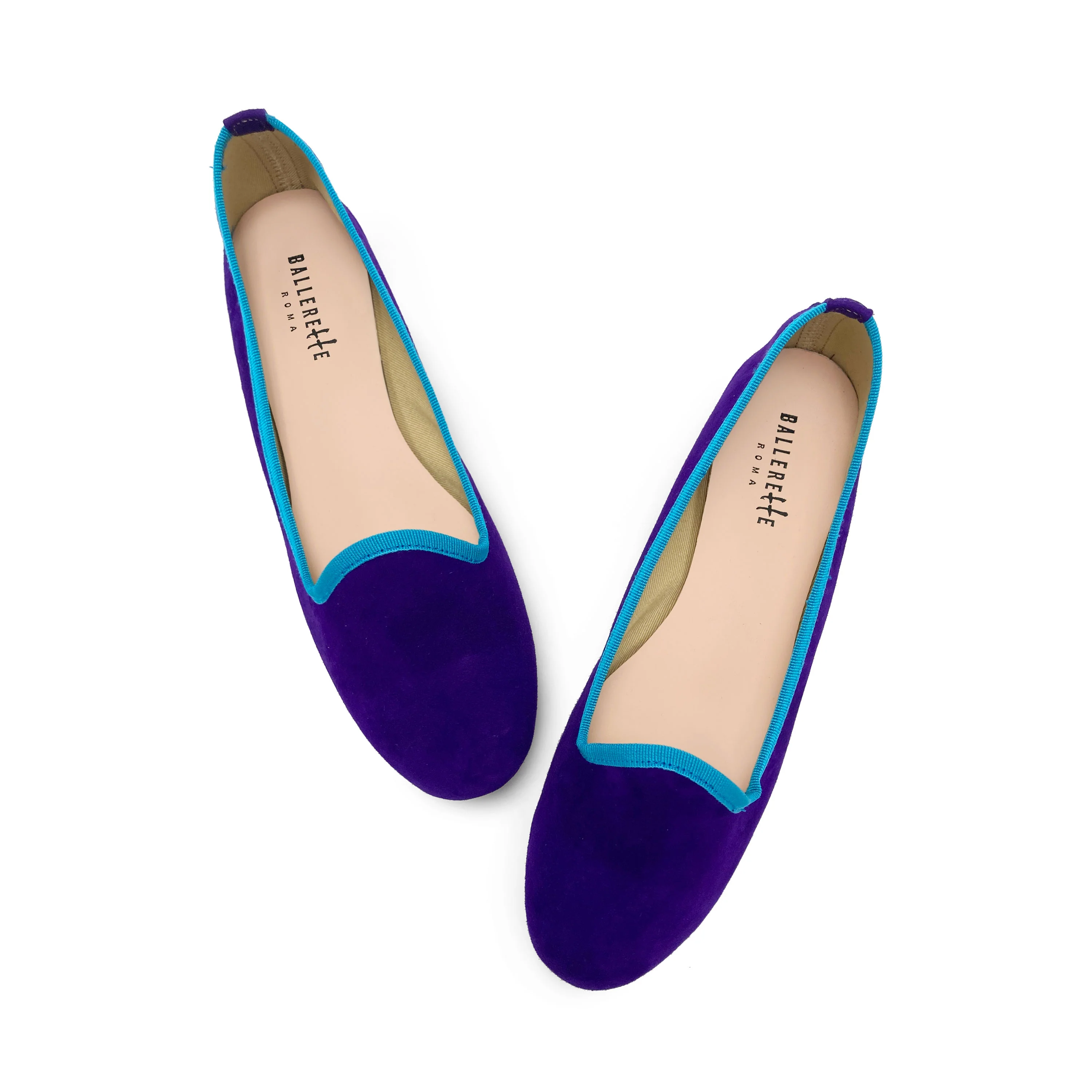 Slippers donna in camoscio viola e dettagli turchese - Image 2