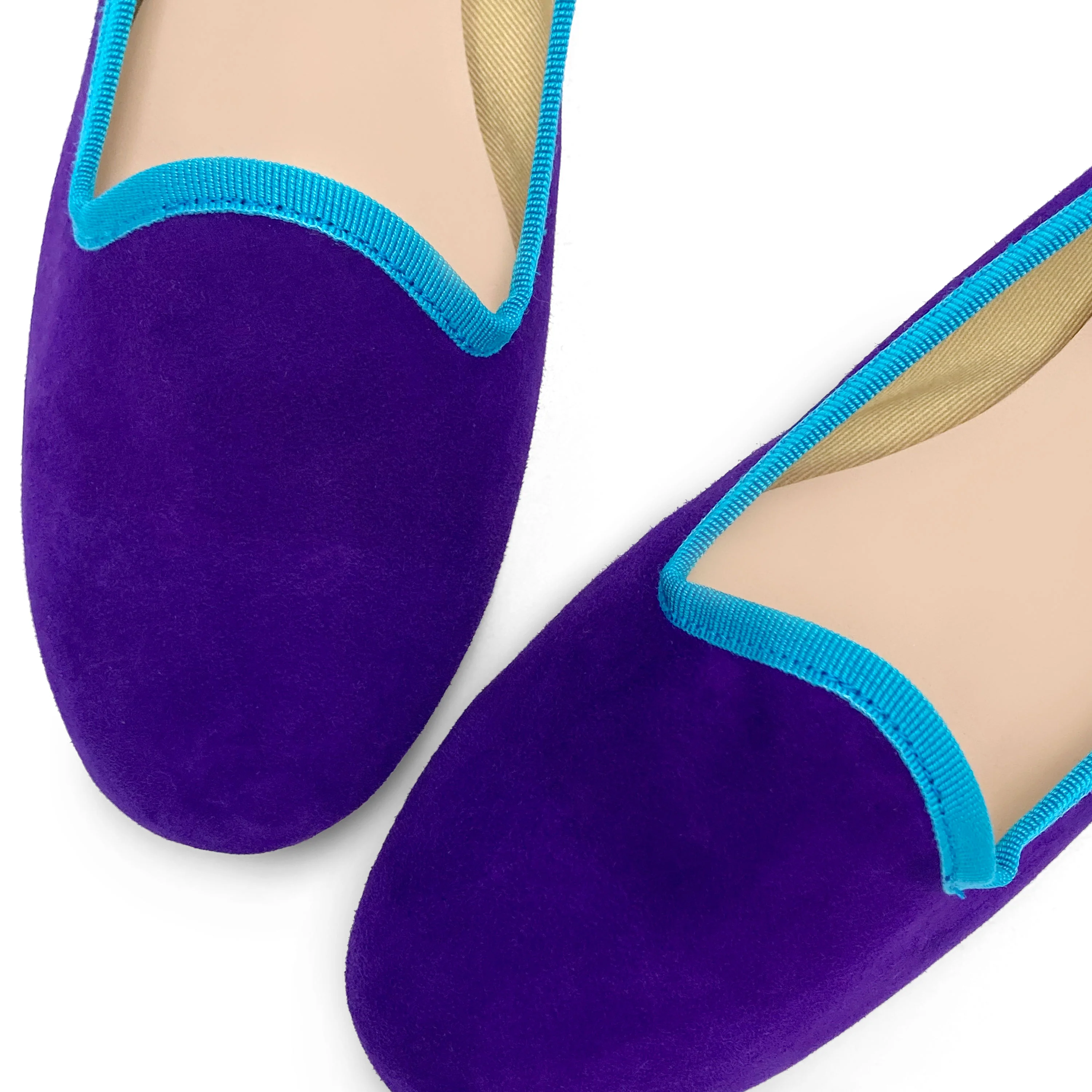 Slippers donna in camoscio viola e dettagli turchese - Image 3