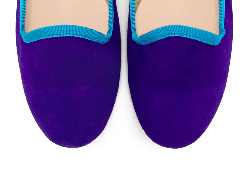 Slippers donna in camoscio viola e dettagli turchese - Image 5