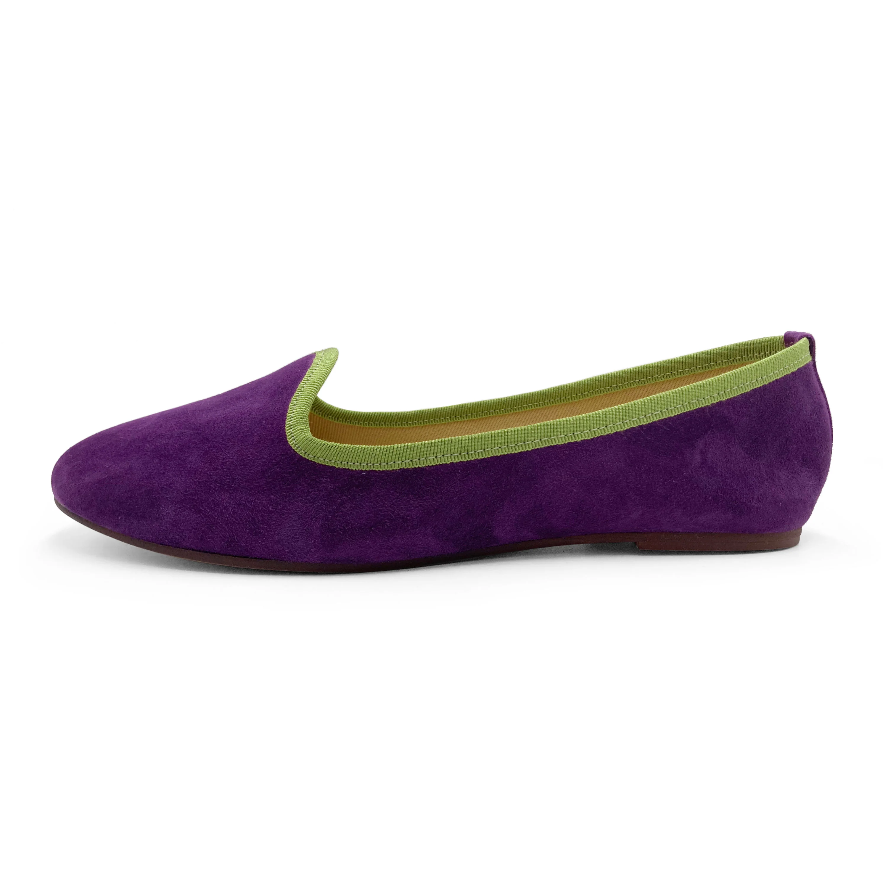 Slippers donna in camoscio viola e dettagli verdi - Image 2