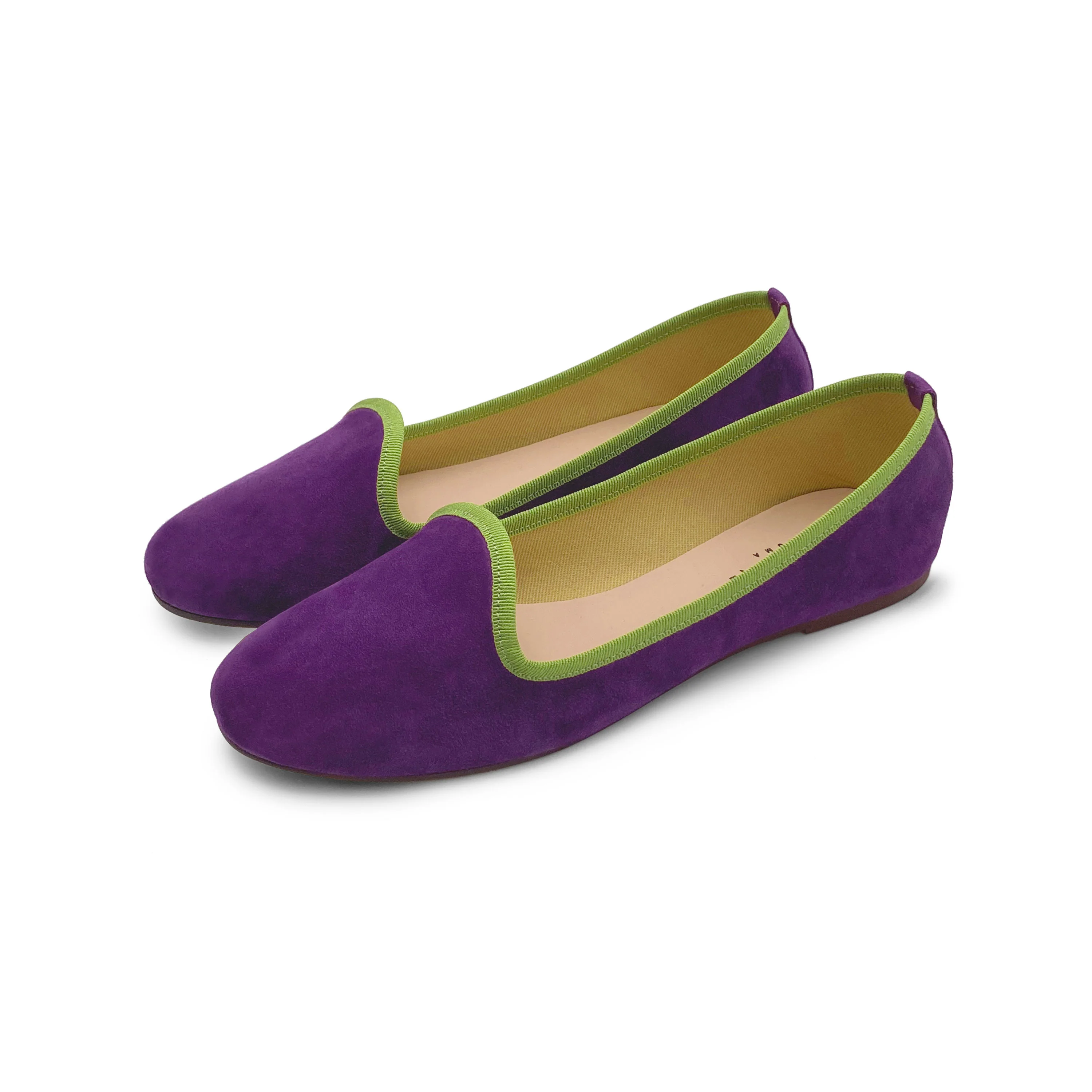 Slippers donna in camoscio viola e dettagli verdi - Image 4