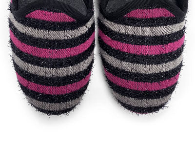 Slippers donna in tessuto a righe fucsia e grigie - Image 6