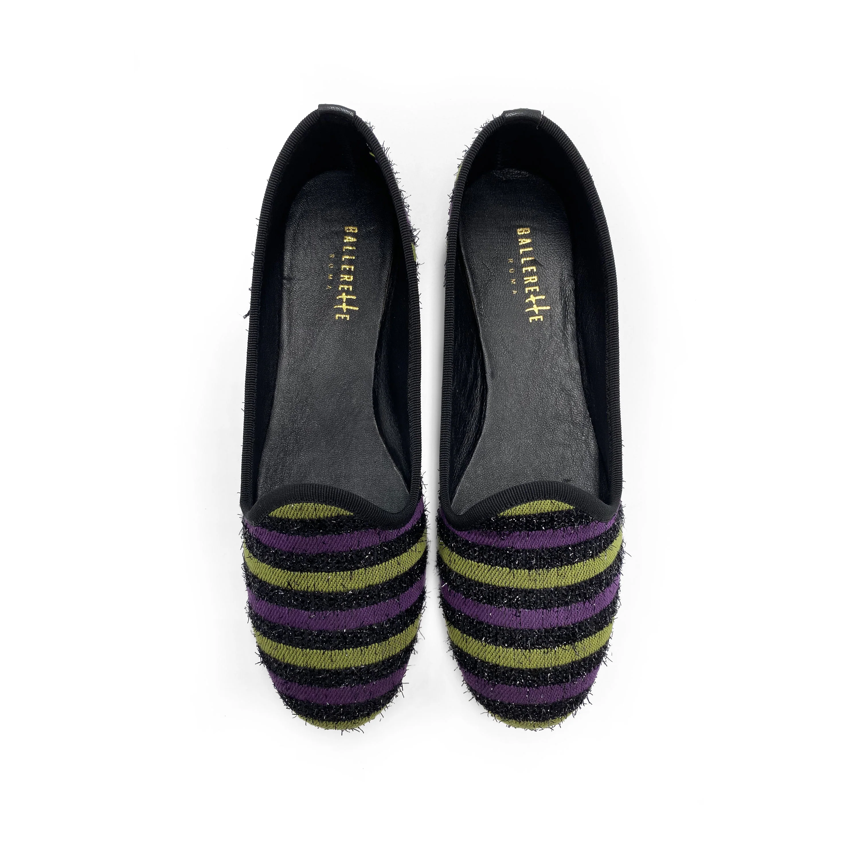 Slippers donna in tessuto a righe viola e verdi