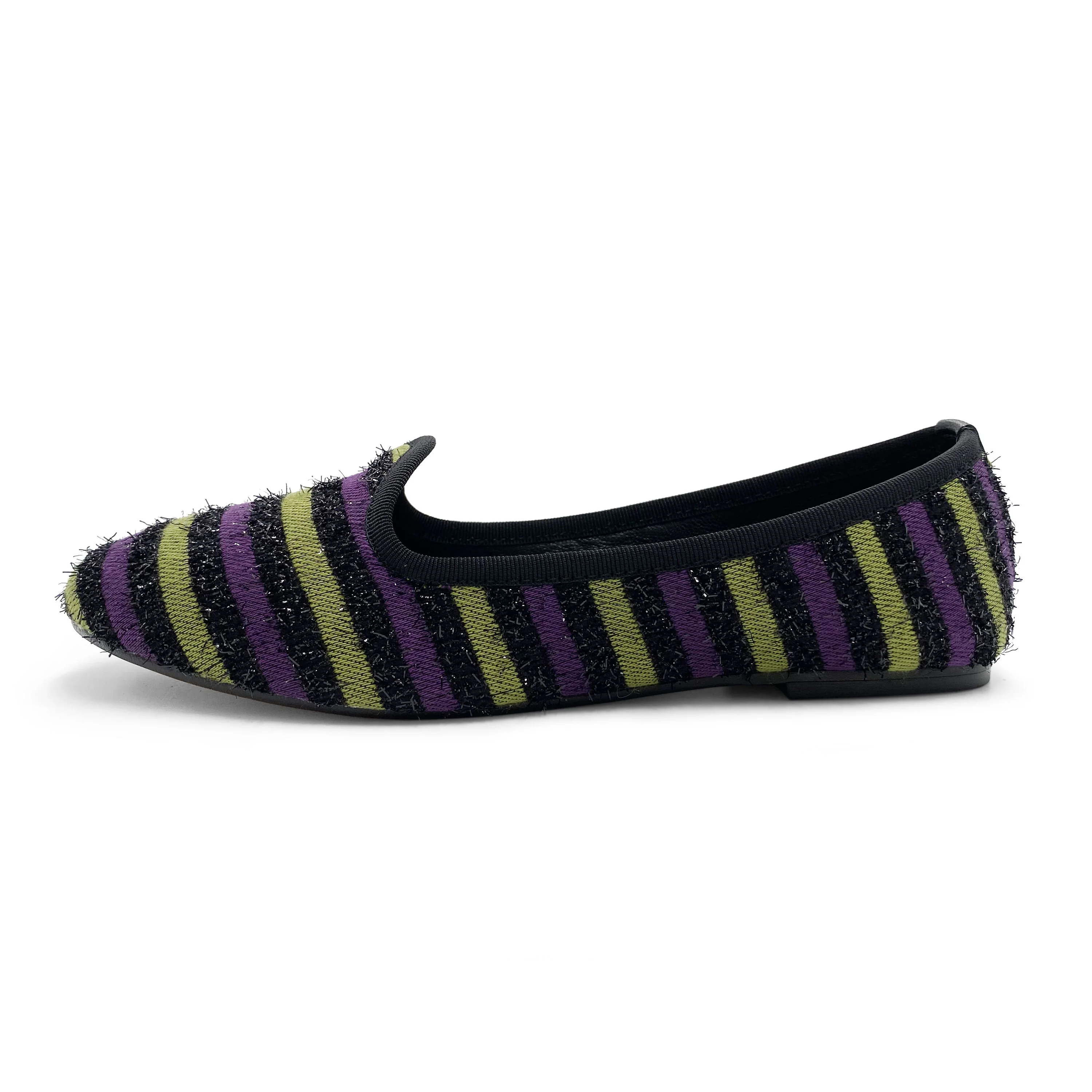 Slippers donna in tessuto a righe viola e verdi - Image 3