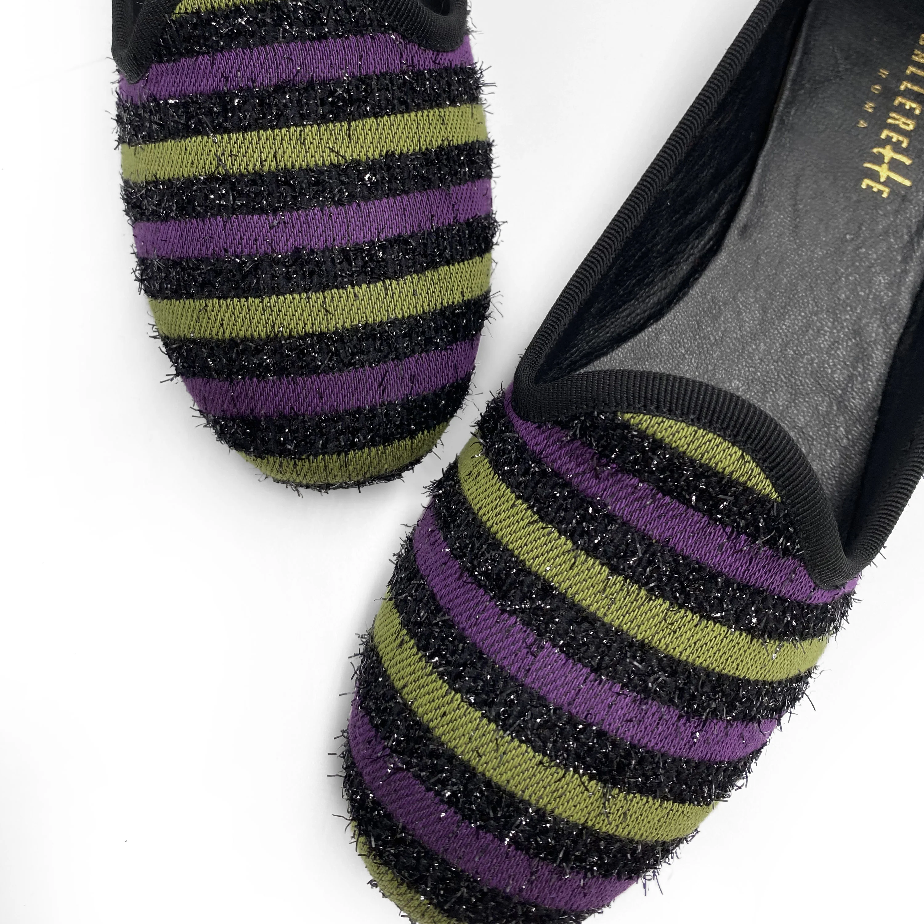 Slippers donna in tessuto a righe viola e verdi - Image 4