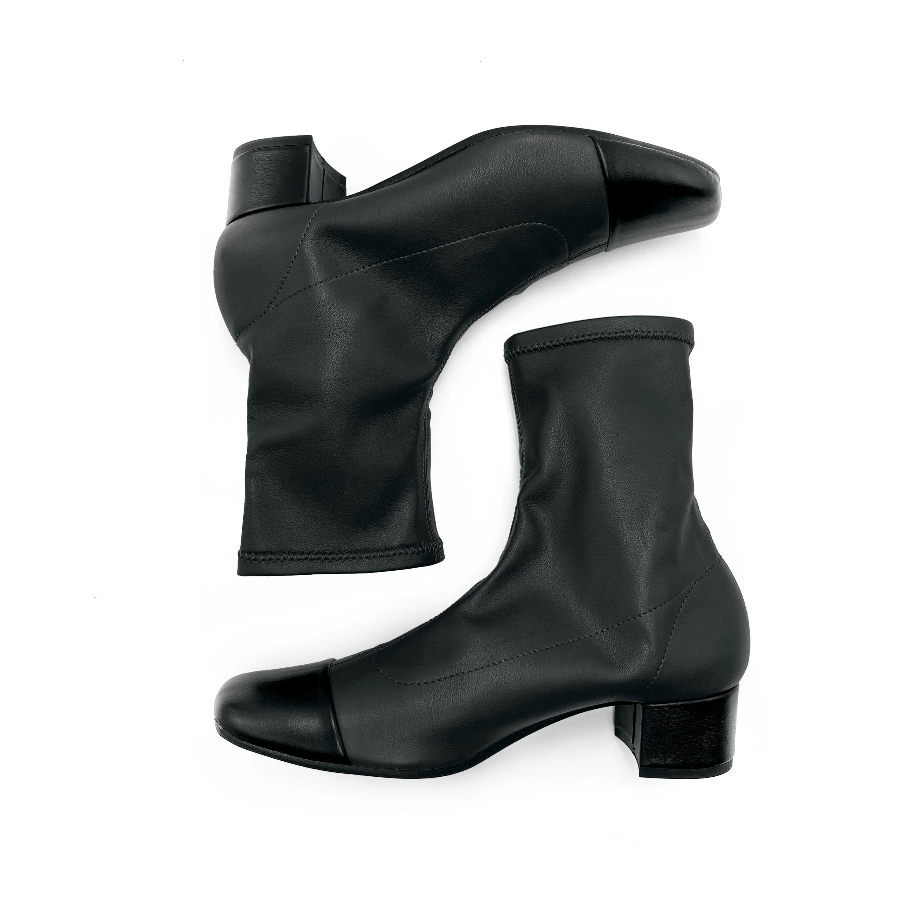 Stivaletti neri a calza in similpelle elasticizzata e punta in pelle nera